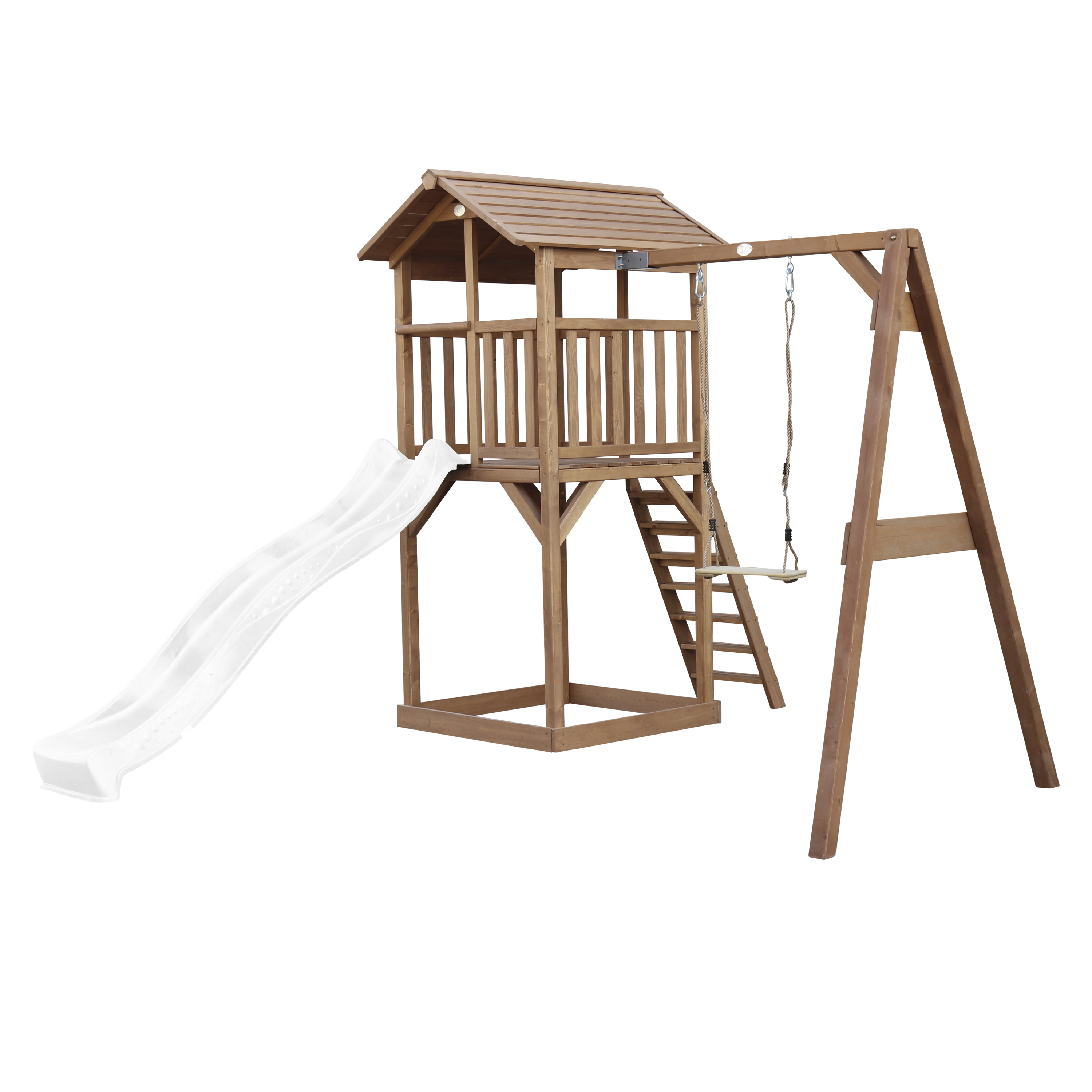 Beach Tower Speeltoren met Enkele Schommel Bruin - Witte Gli