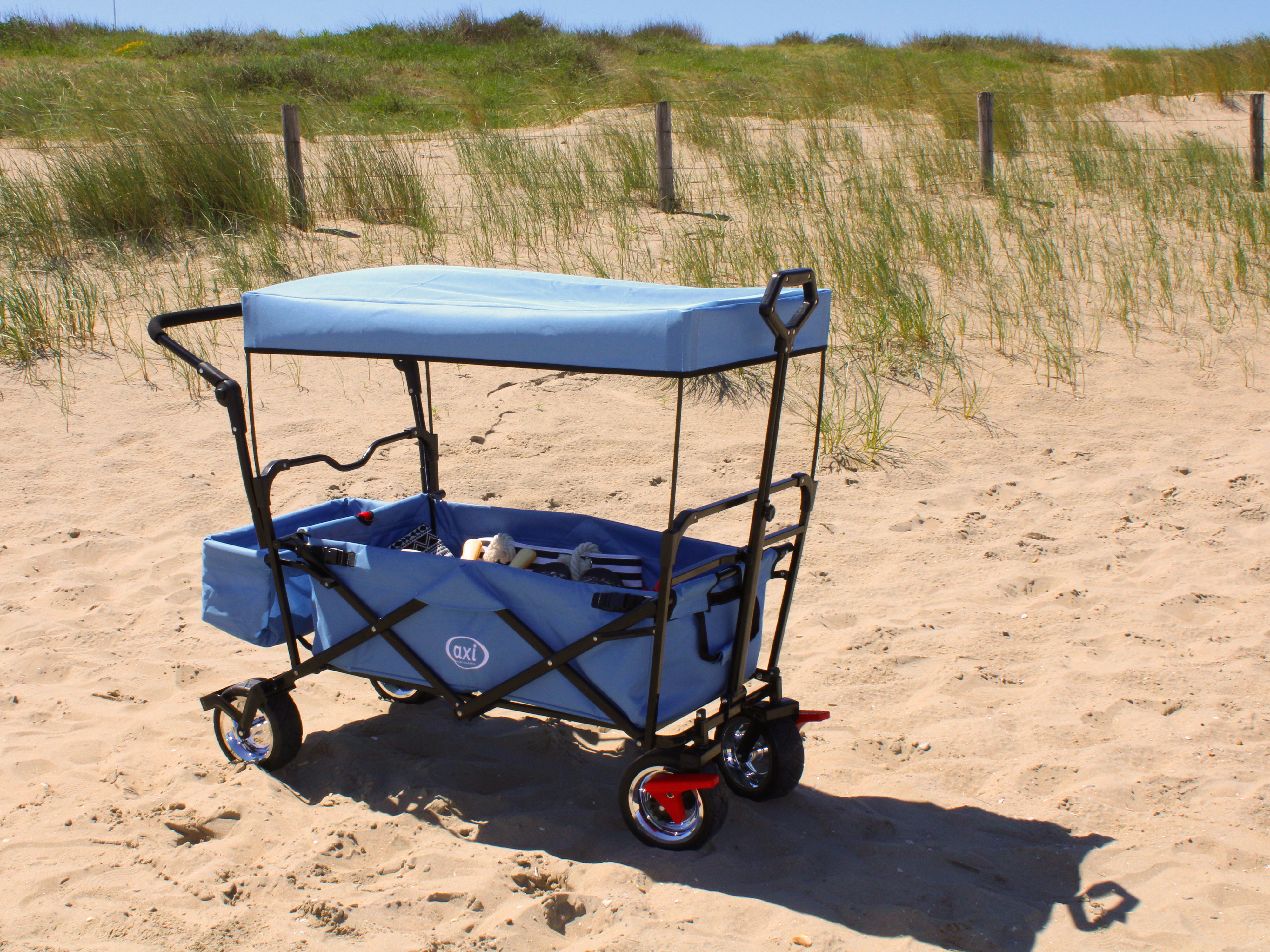 AB210 Foldable Beachwagon with roof, bag, brake and handleba