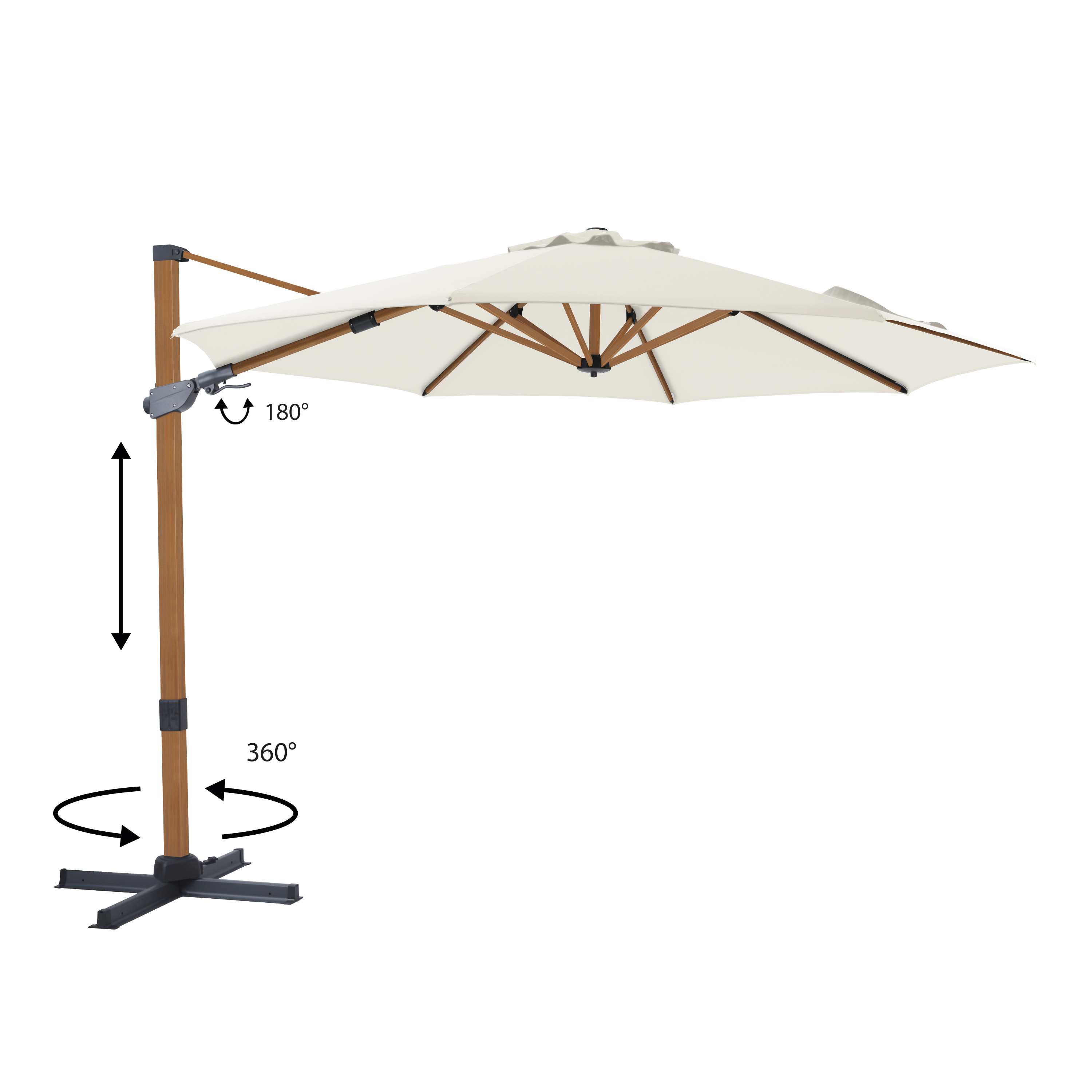 Cyrus Premium Zweefparasol Ø 300cm Houtlook/beige