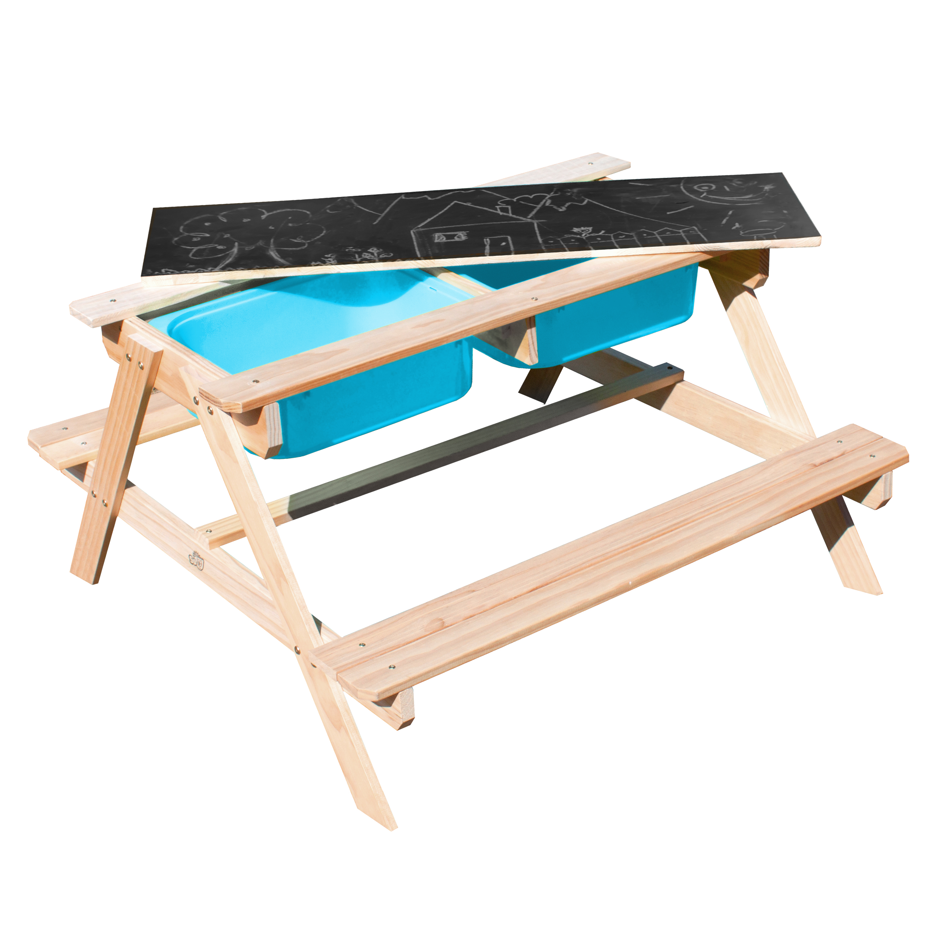 Dual Top 2.0 Sand & Water Picnic Table with Blue Bins