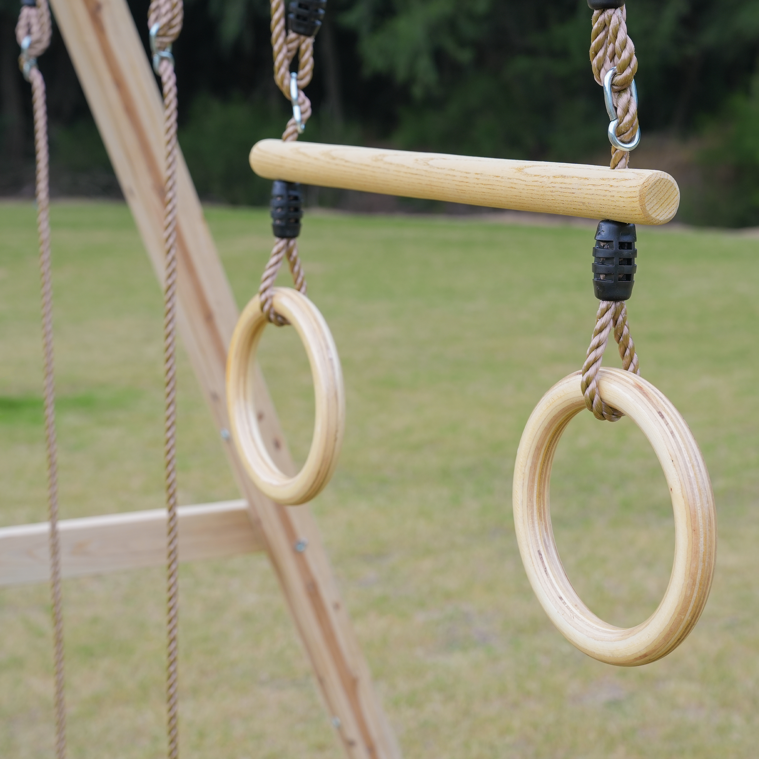 Maya Double wooden Swing with Trapeze Brown