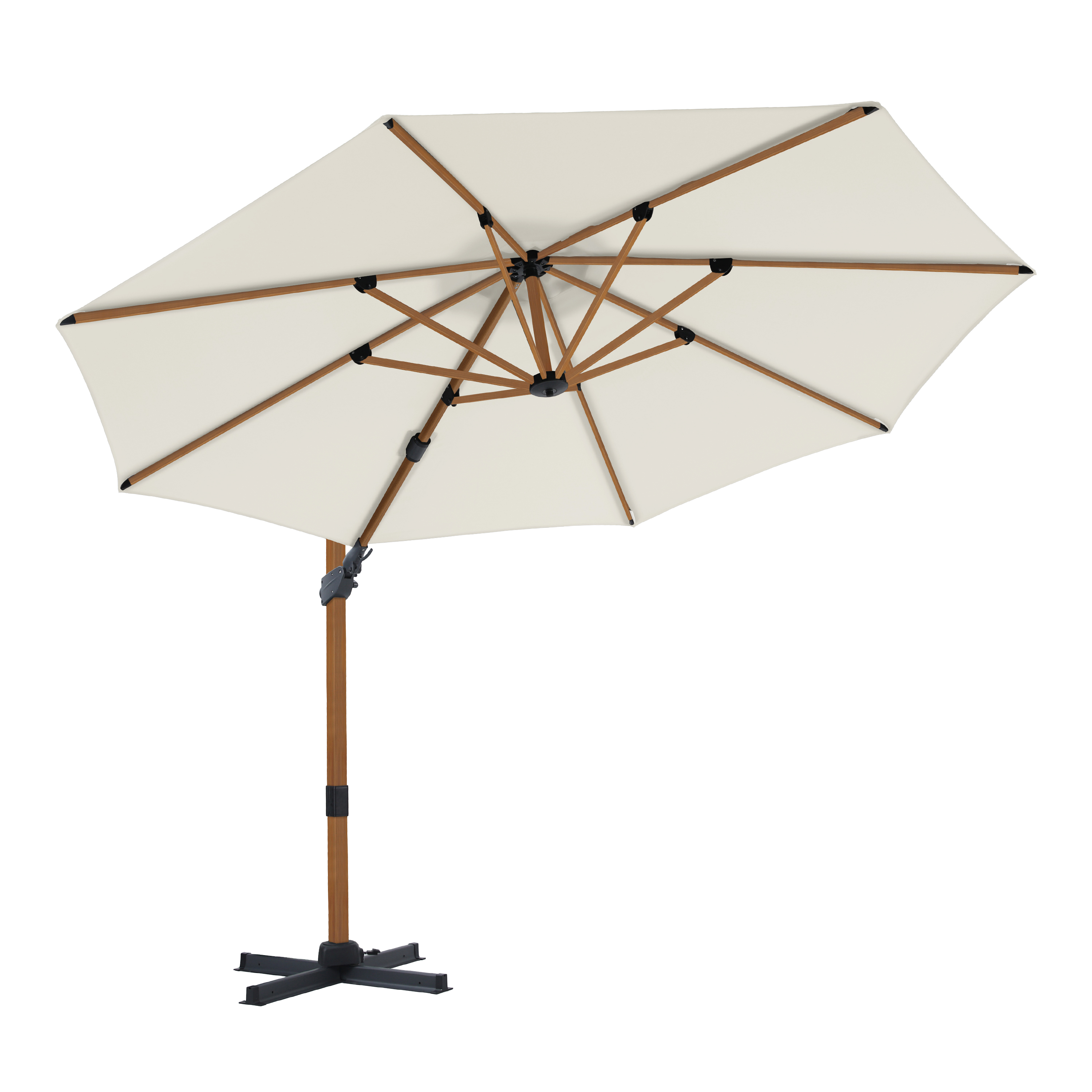 Cyrus Premium Zweefparasol Ø 300cm Houtlook/beige