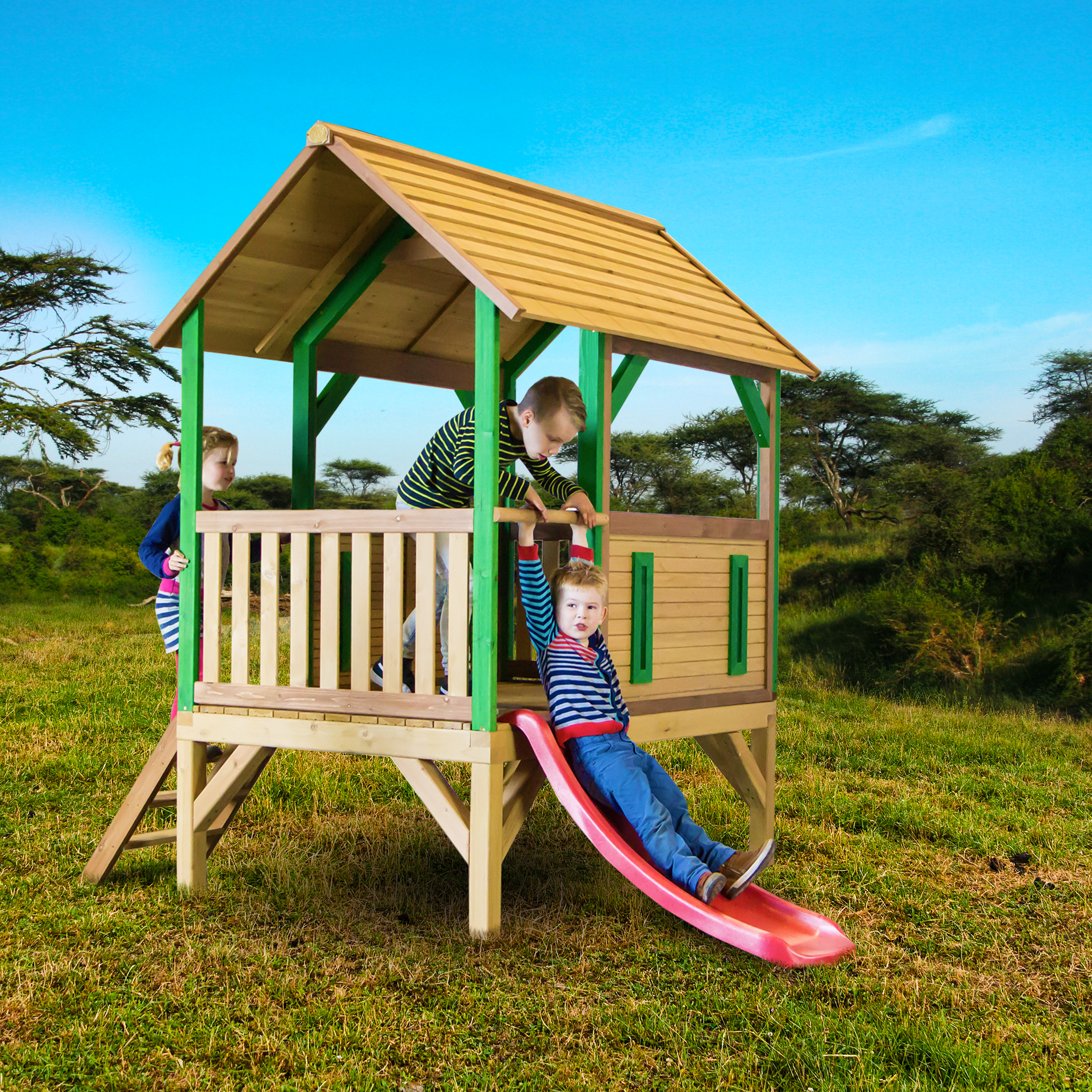 Akela Play Tower Brown/green - Red Slide