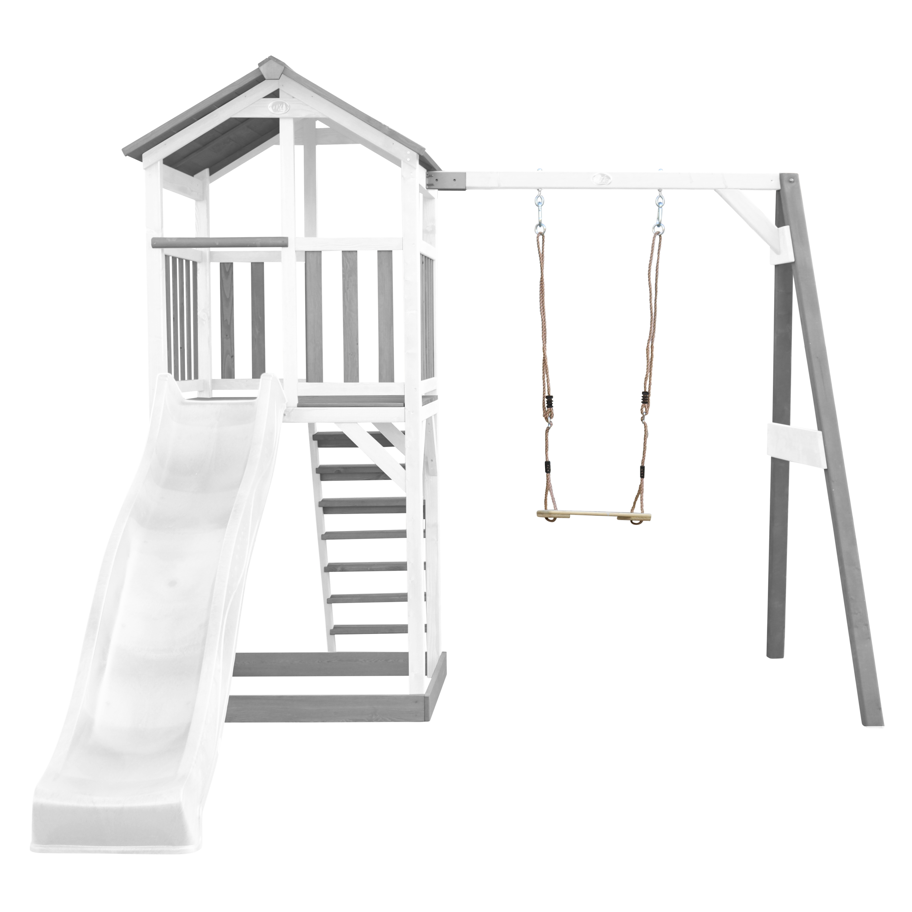 Beach Tower Speeltoren met Enkele Schommel Grijs/wit - Witte