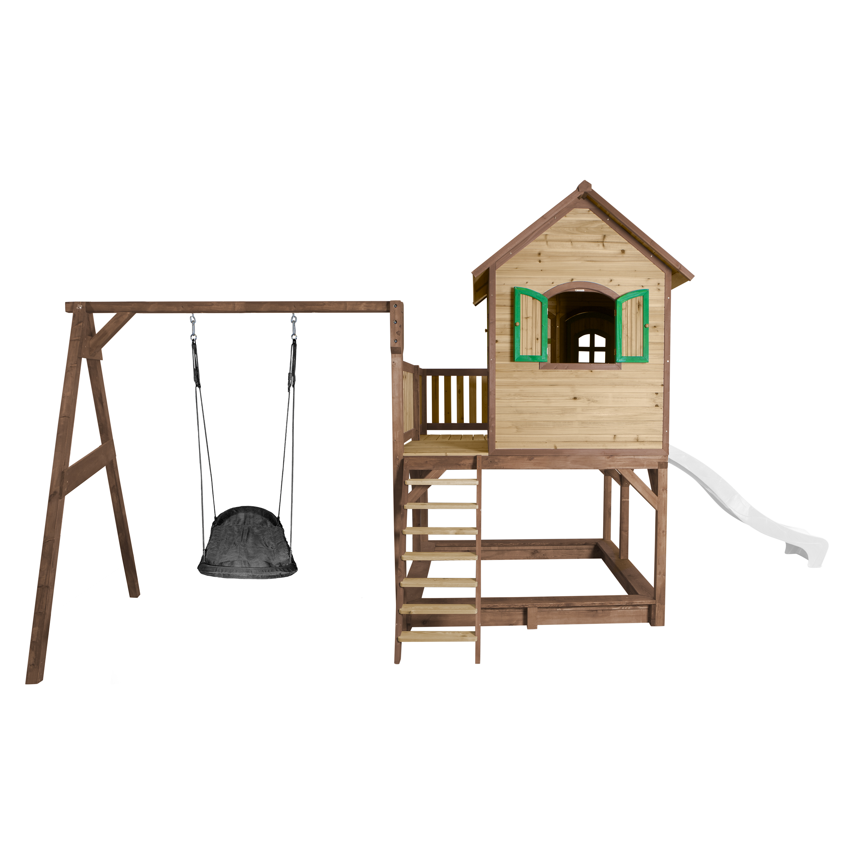 Liam Playhouse with Roxy Nest Swing Brown/Green - White Slid