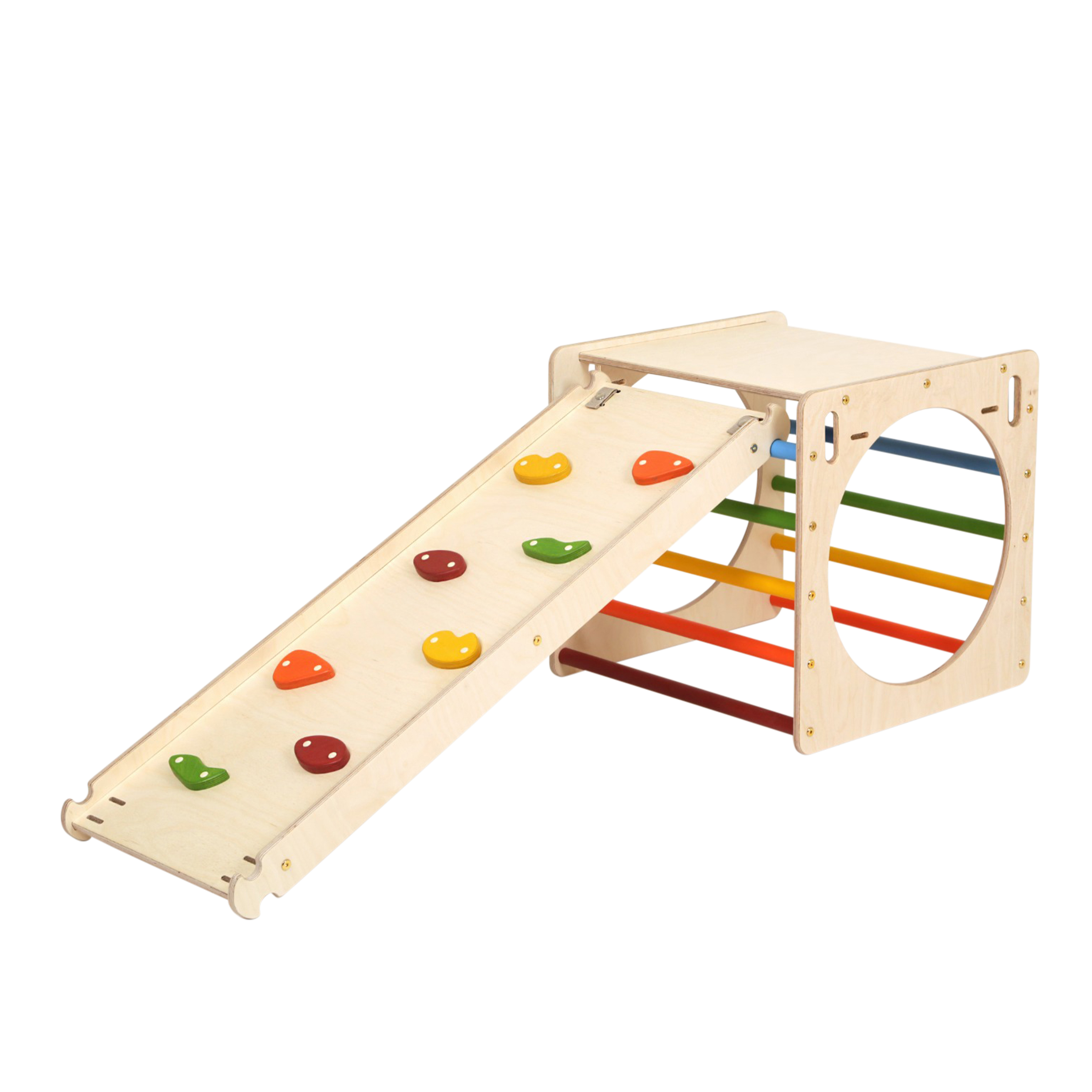 Wooden Activity Cube with Climbing Wall Rainbow