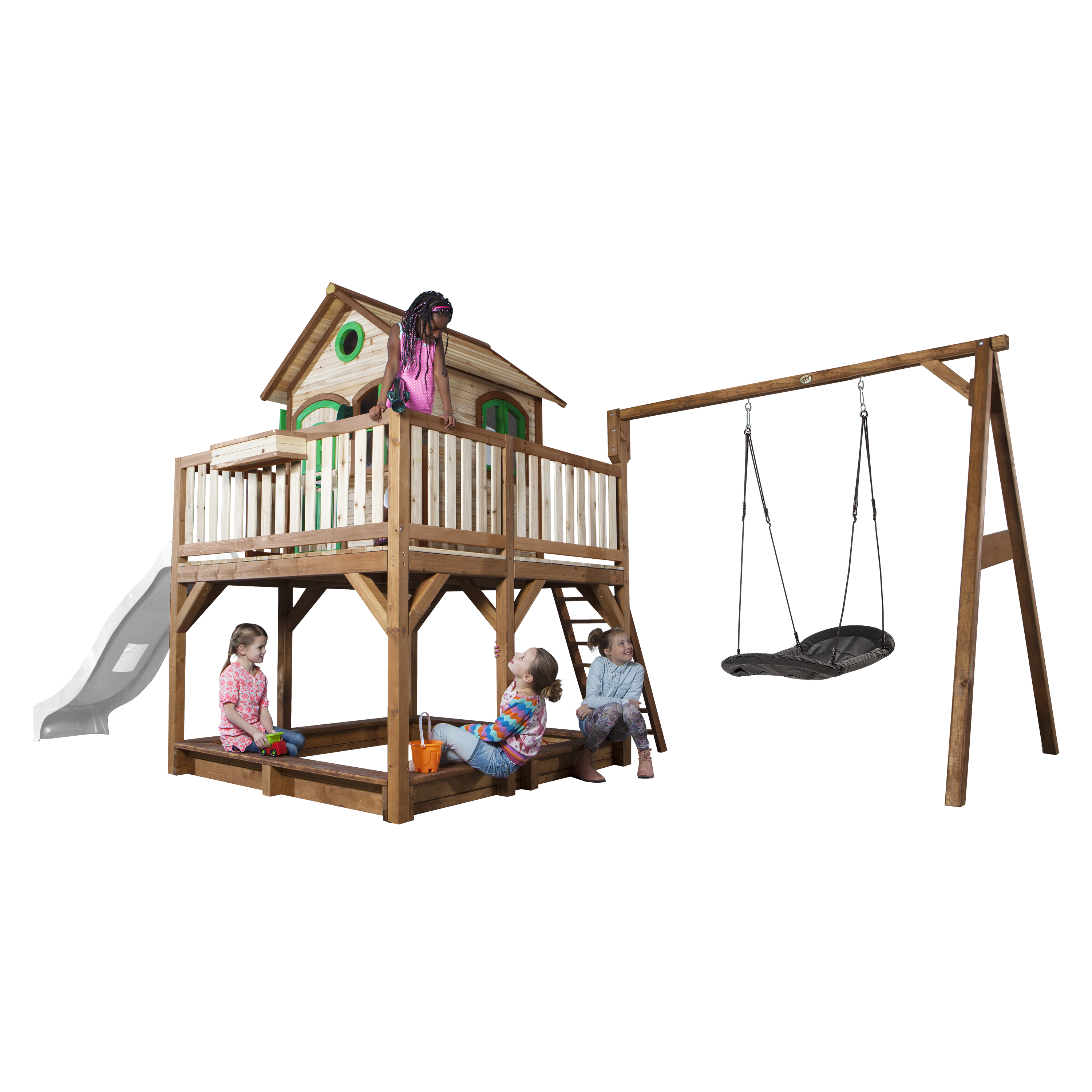 Liam Playhouse with Roxy Nest Swing Brown/Green - White Slid