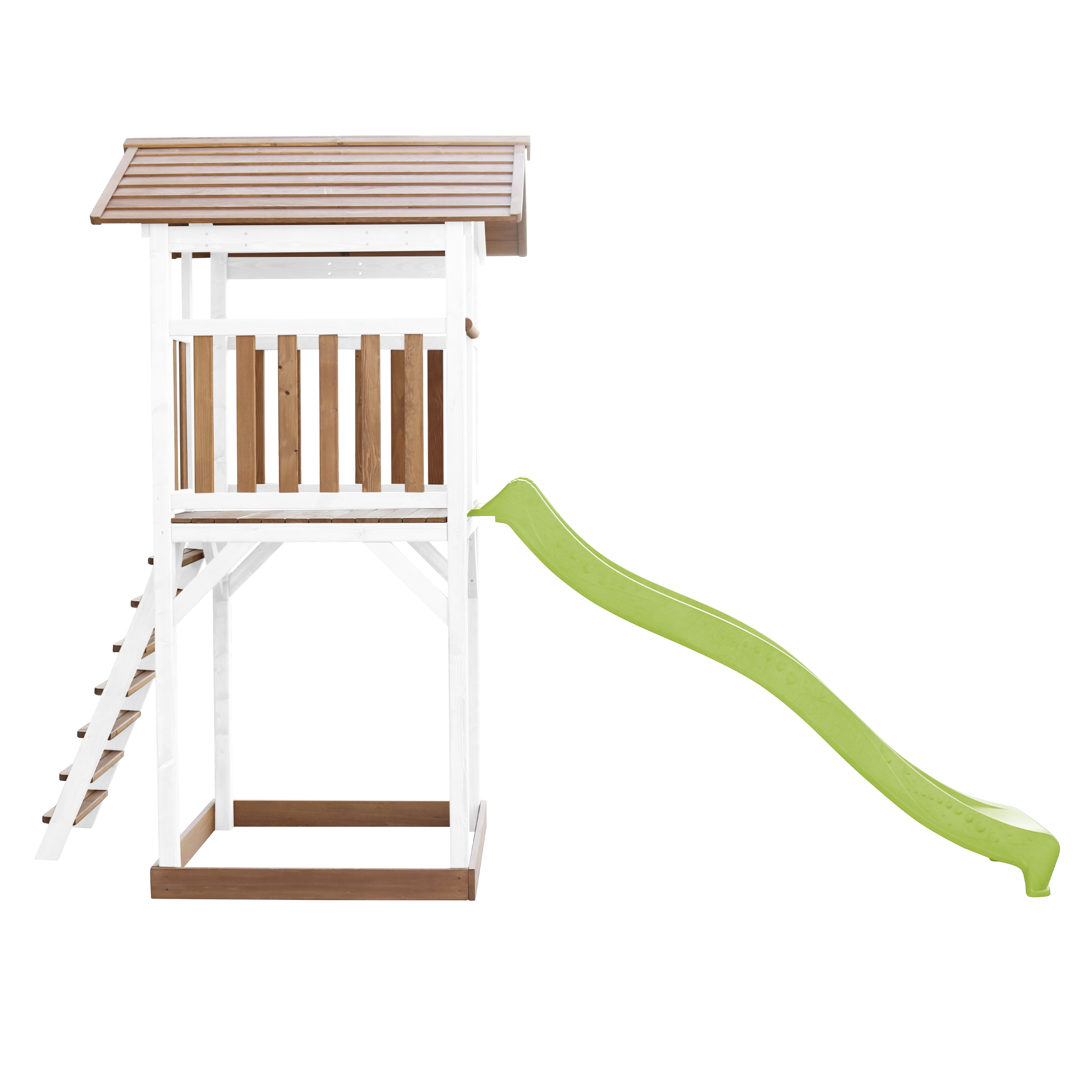 Beach Tower Speeltoren Bruin/wit - Limoen groene Glijbaan