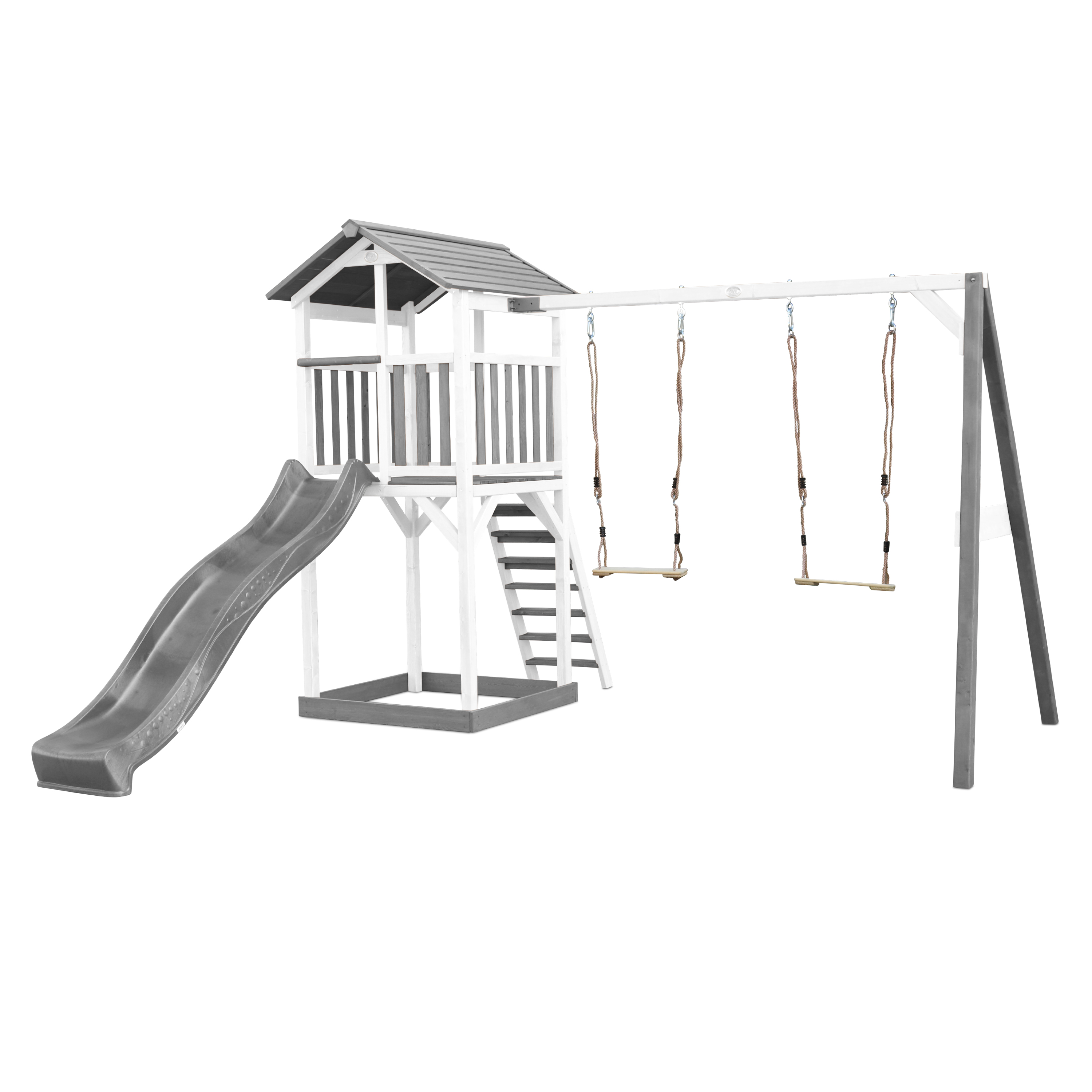 Beach Tower Speeltoren met Dubbele Schommel Grijs/wit - Grij