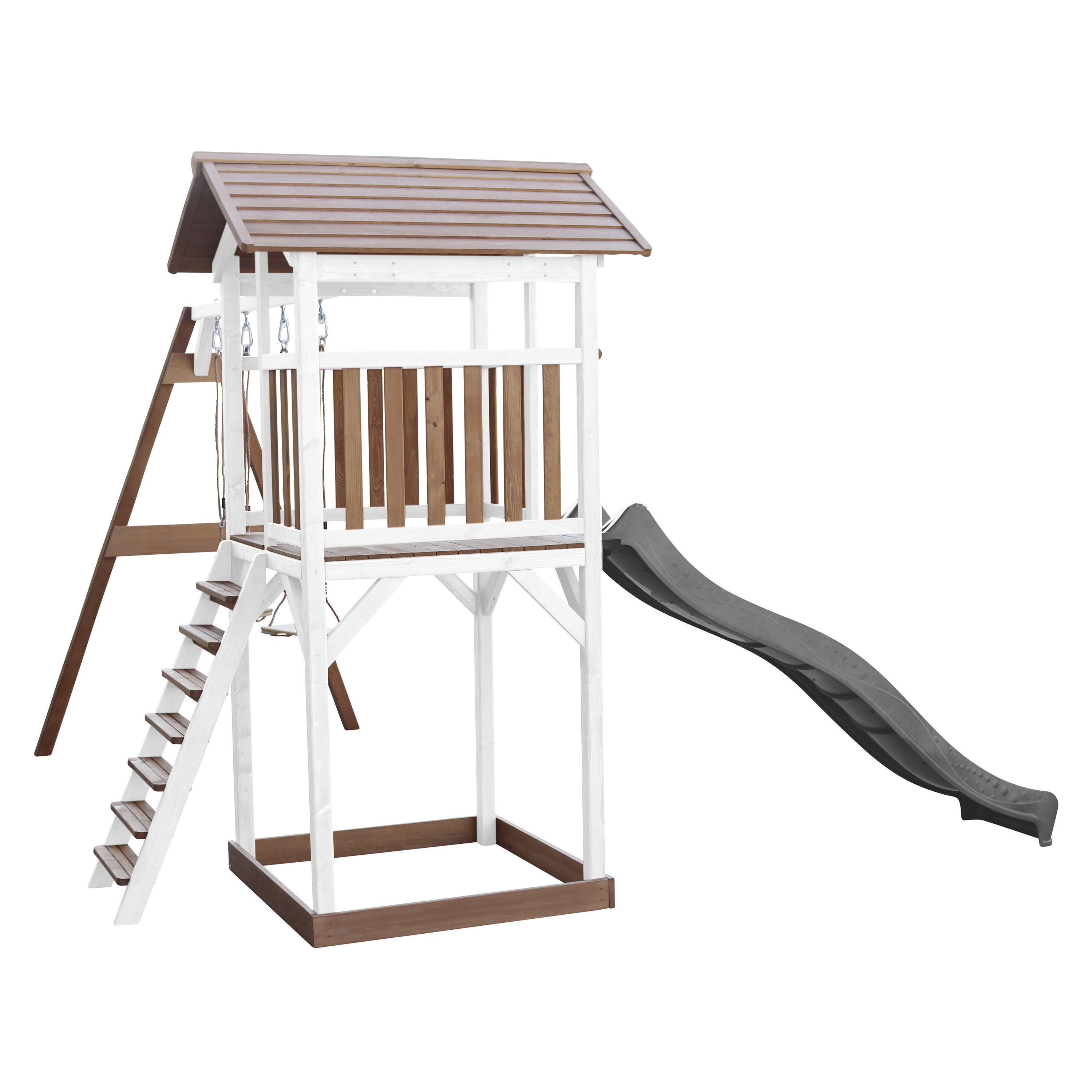 Beach Tower with Double Swing Brown/White - Grey Slide