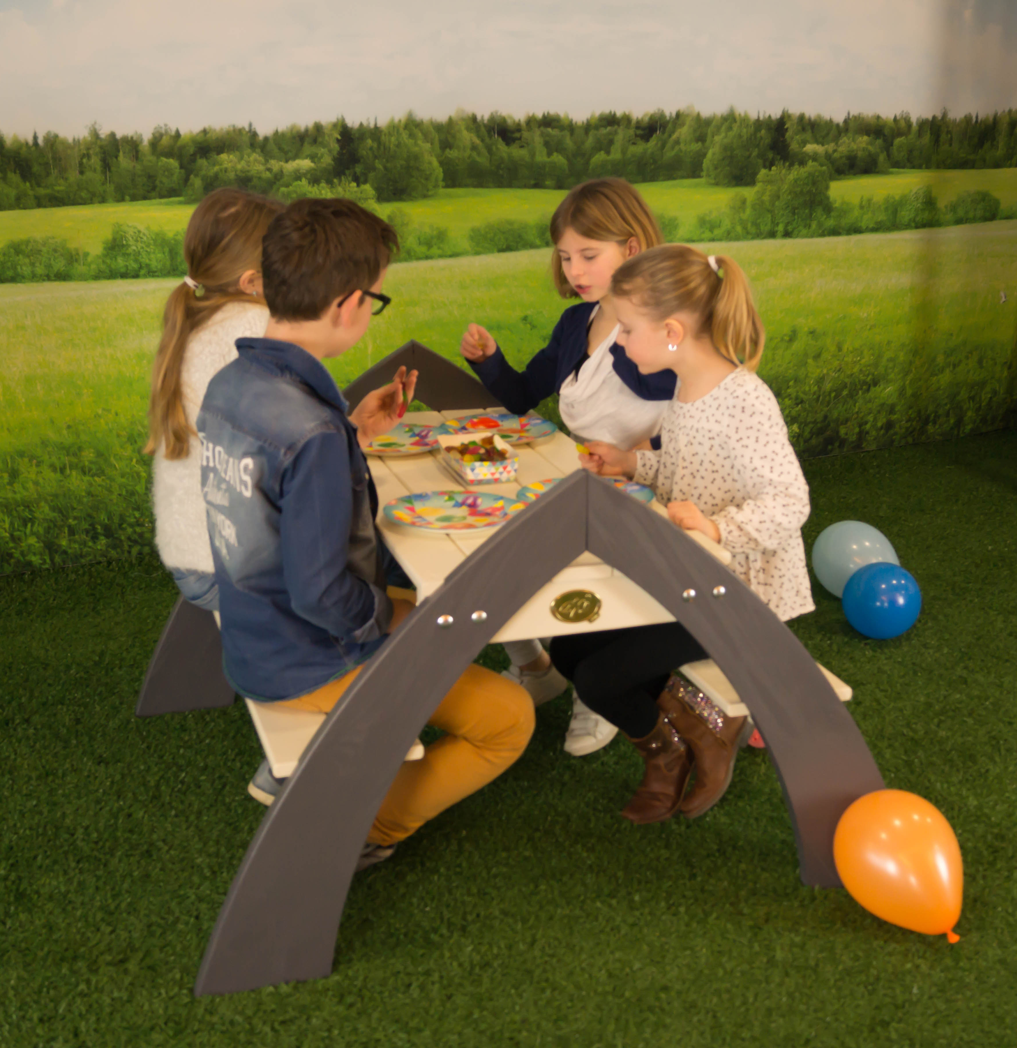 Kylo XL Picknicktafel Grijs/wit - Parasol Blauw