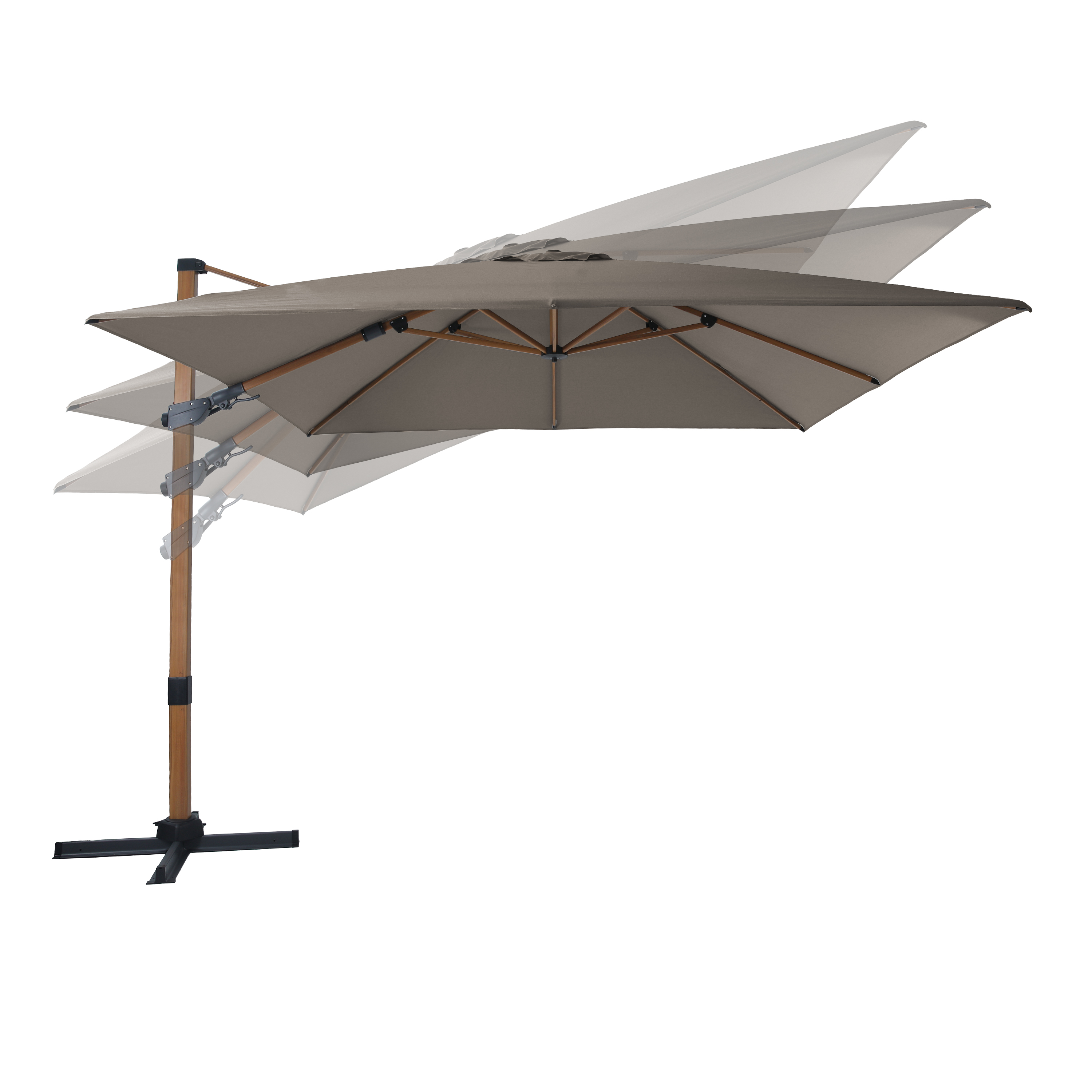 Apollo Premium Zweefparasol 300x300 Houtlook/taupe