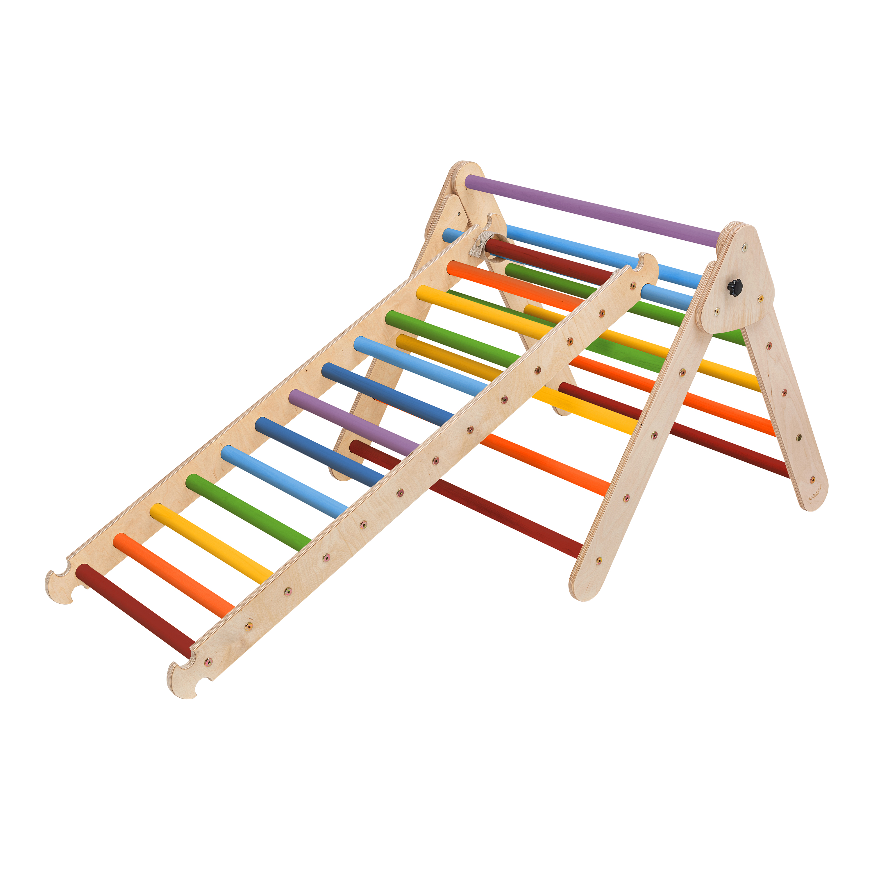 Houten Klimdriehoek met Ladder Regenboog