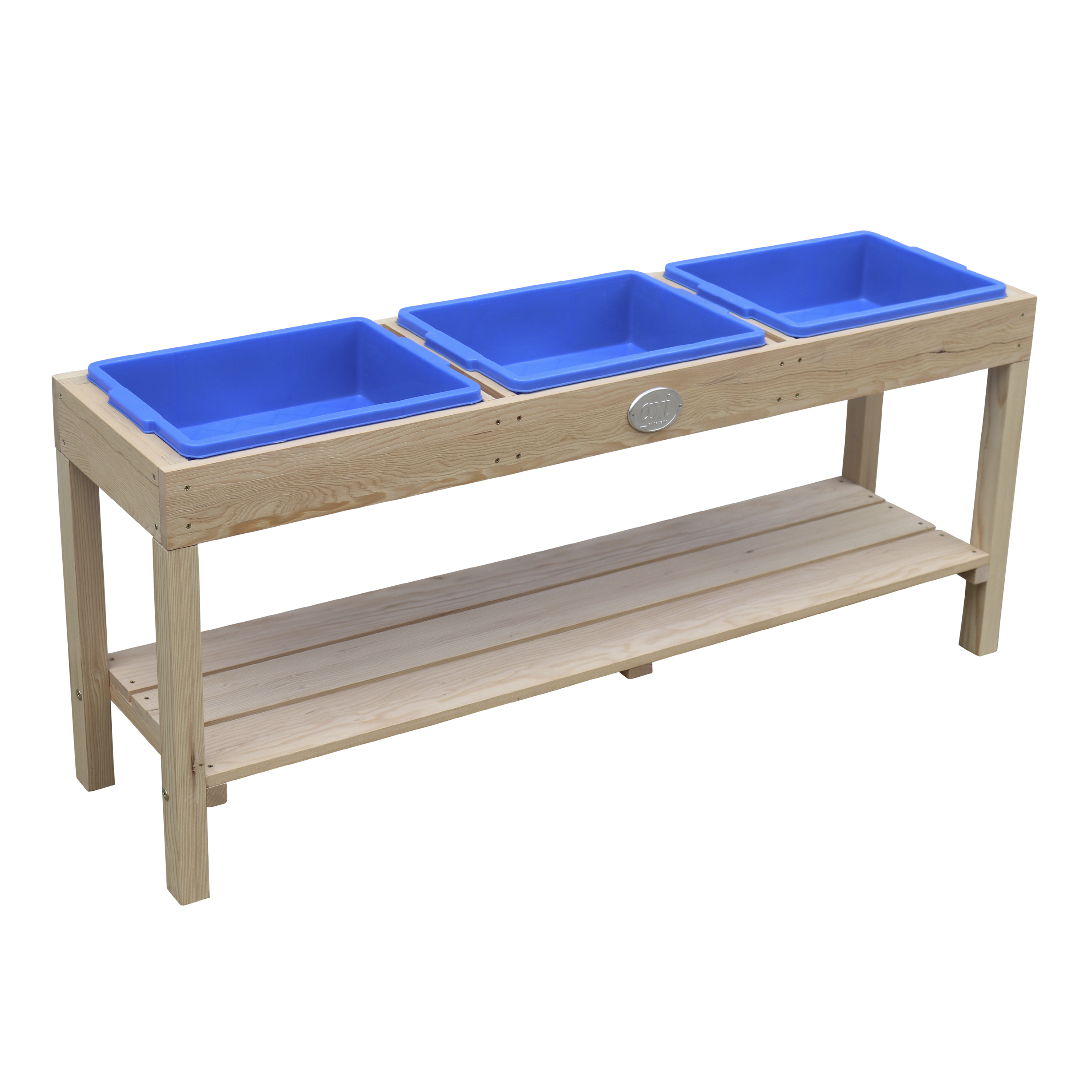 Activiteiten Tafel met 3 blauwe bakken Naturel Bruin