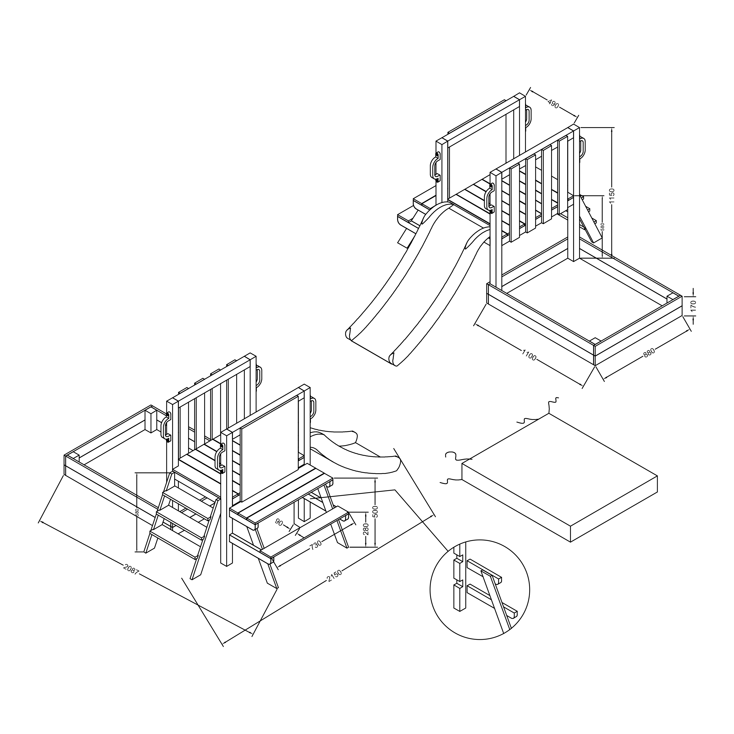 Leah Playtower - Sandbox and Picnic Table - Grey Slide