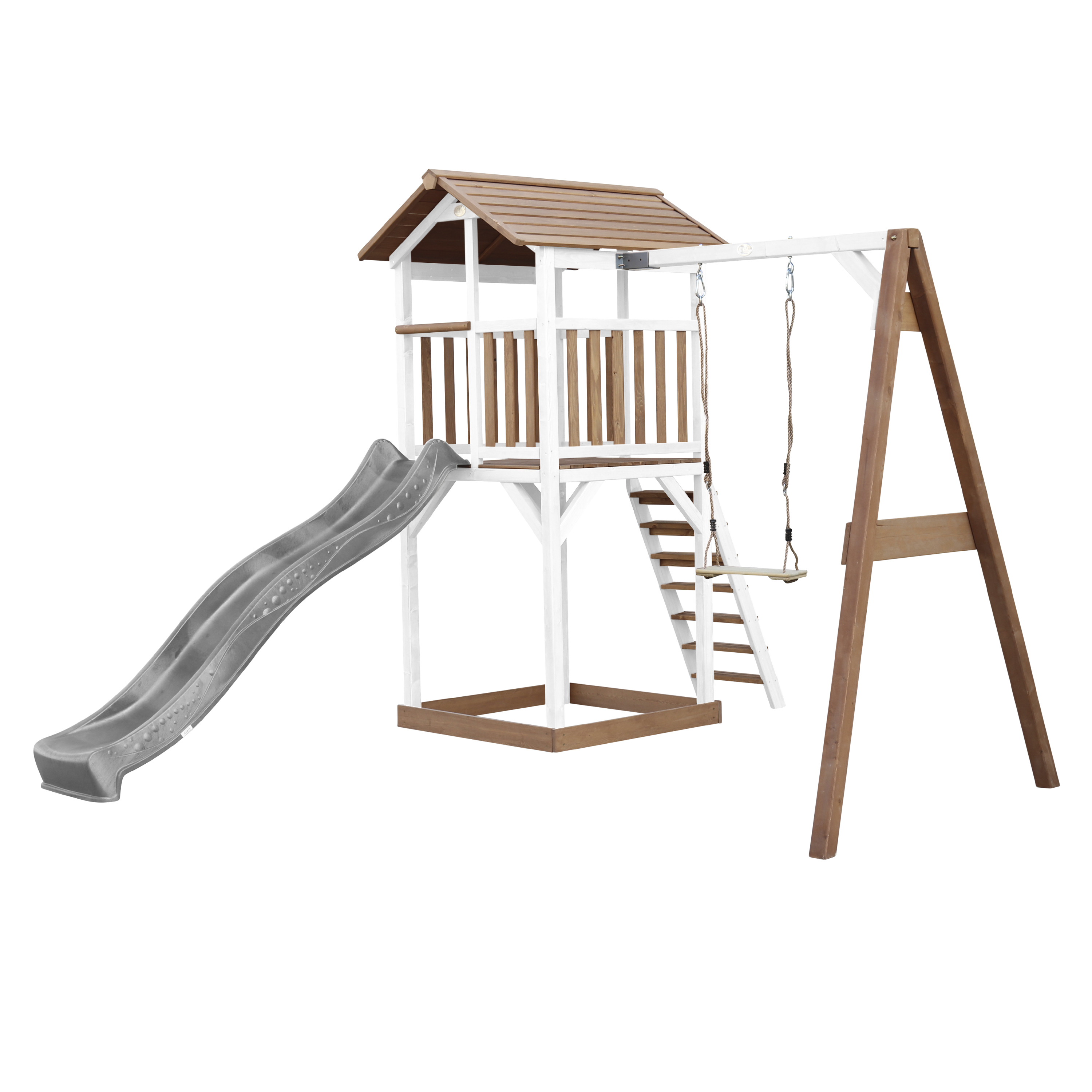 Beach Tower Speeltoren met Enkele Schommel Bruin/wit - Grijz
