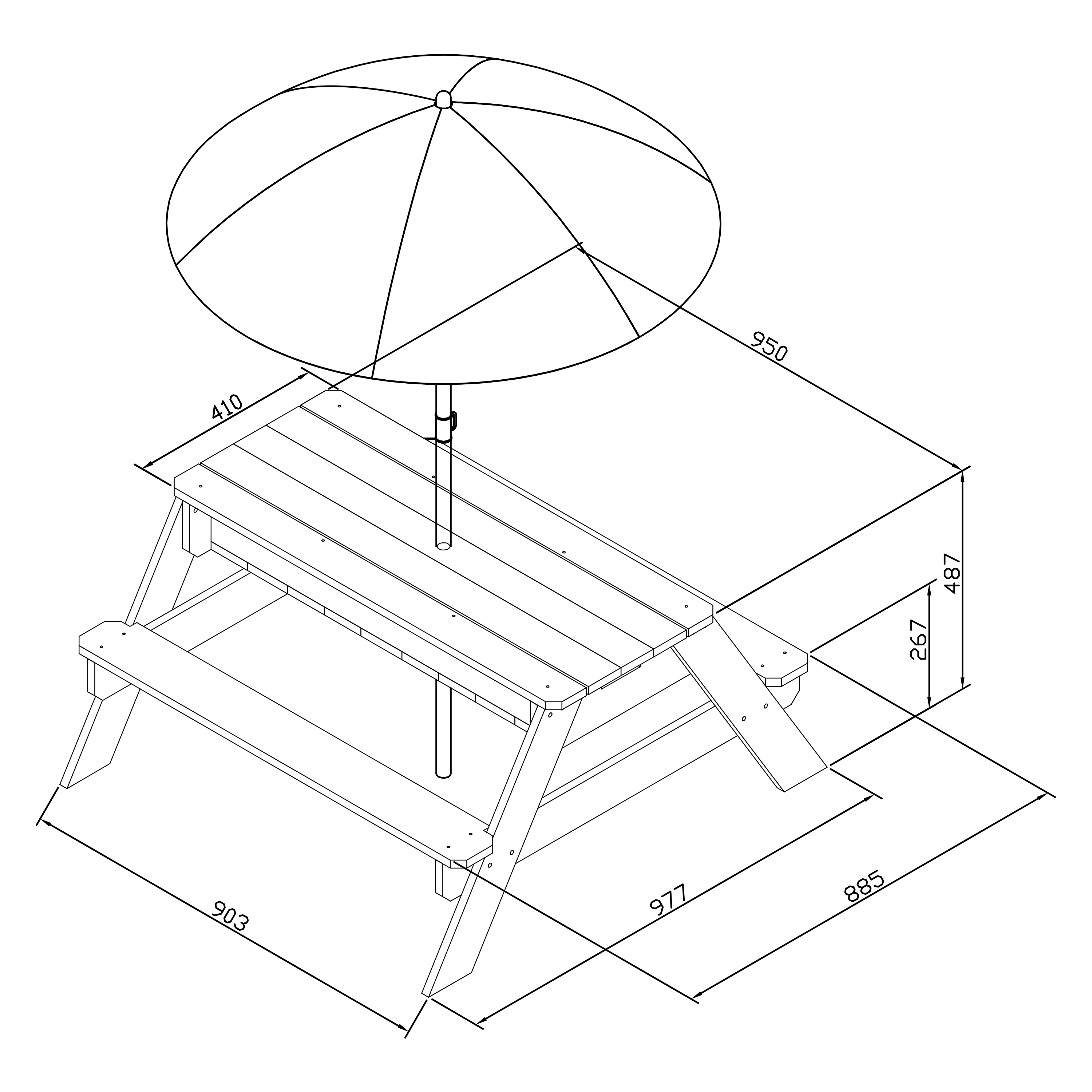 Nick Zand & Water Picknicktafel Antraciet/grijs - Parasol Gr