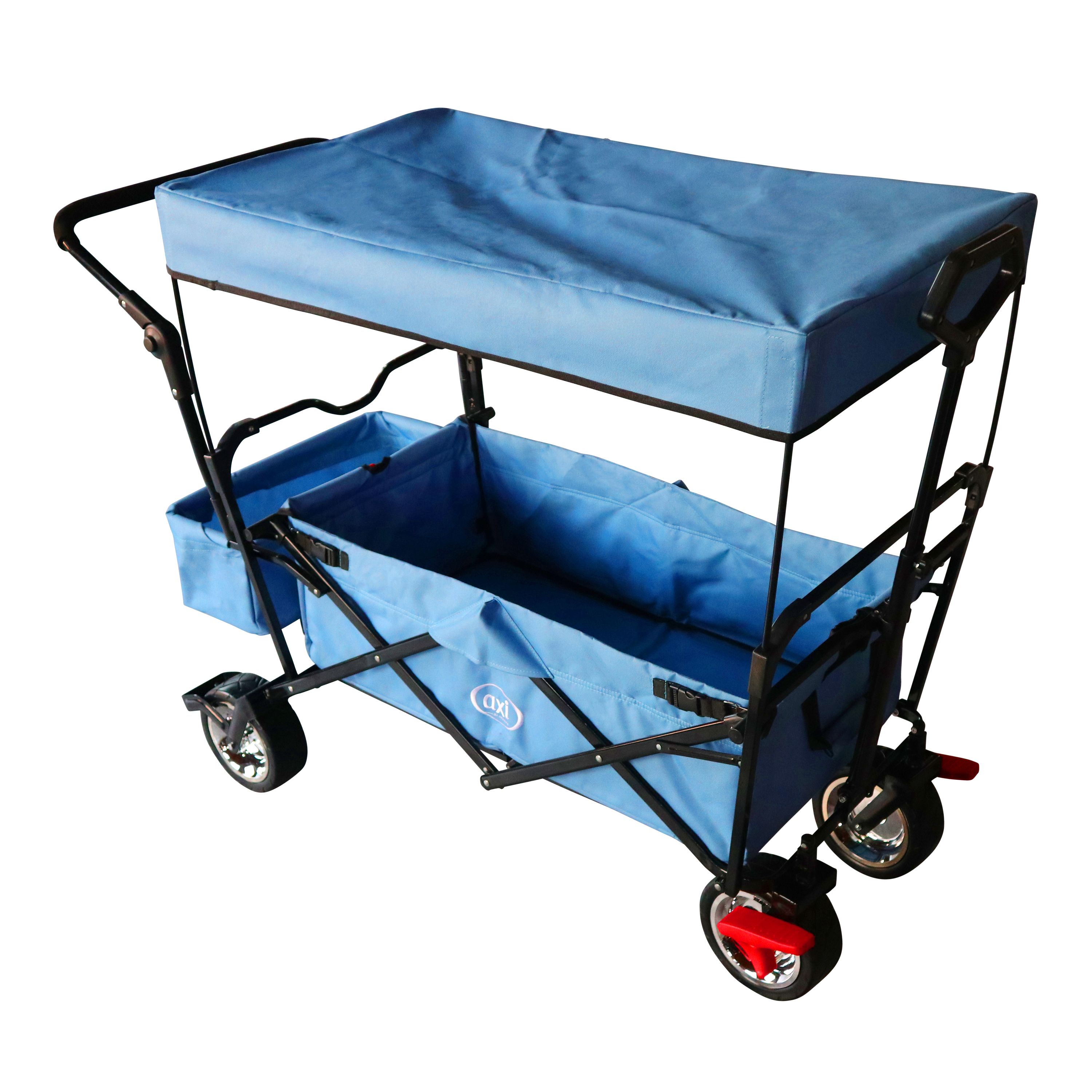 AB210 Foldable Beachwagon with roof, bag, brake and handlebar Blue