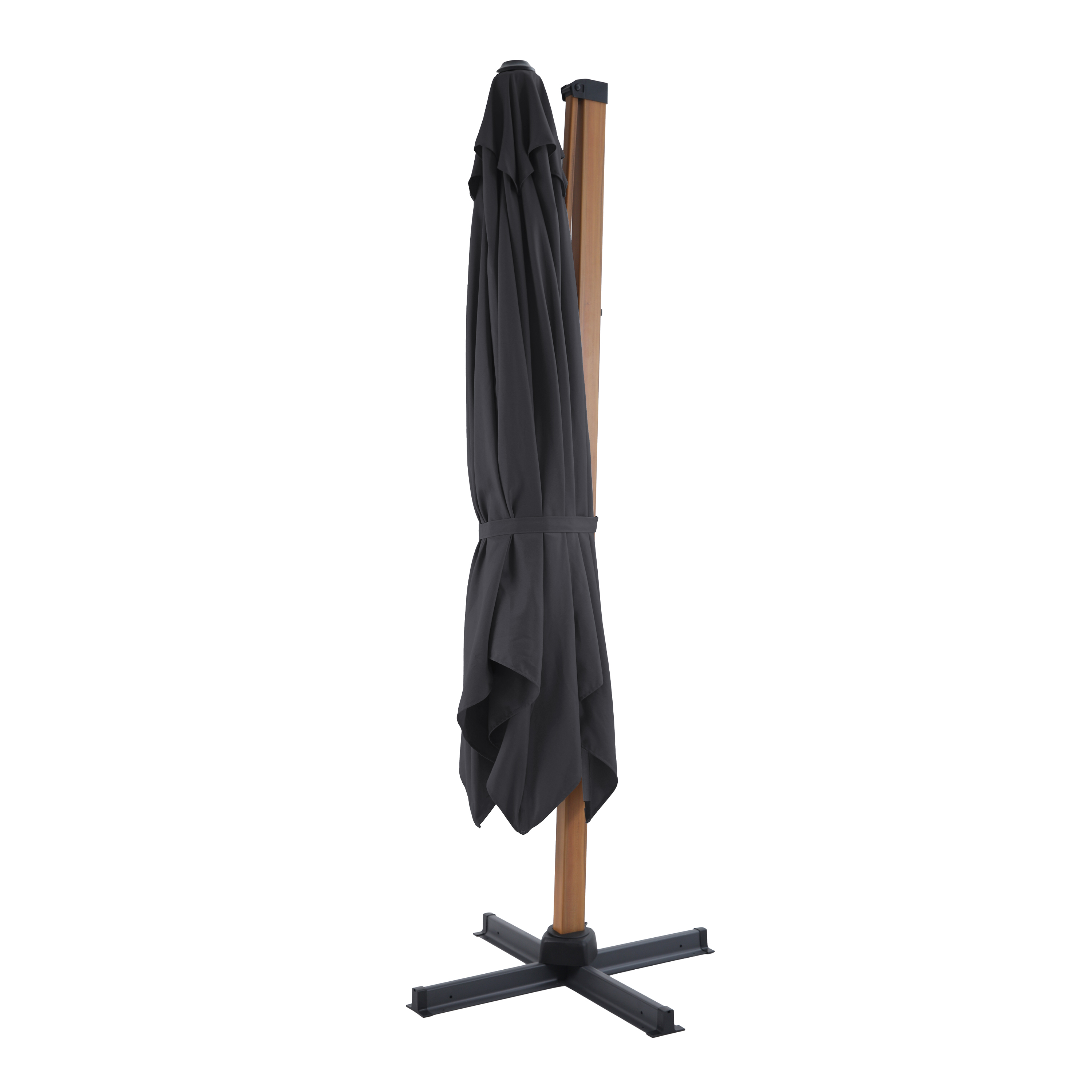 Apollo Premium Zweefparasol 300x300 Houtlook/grijs