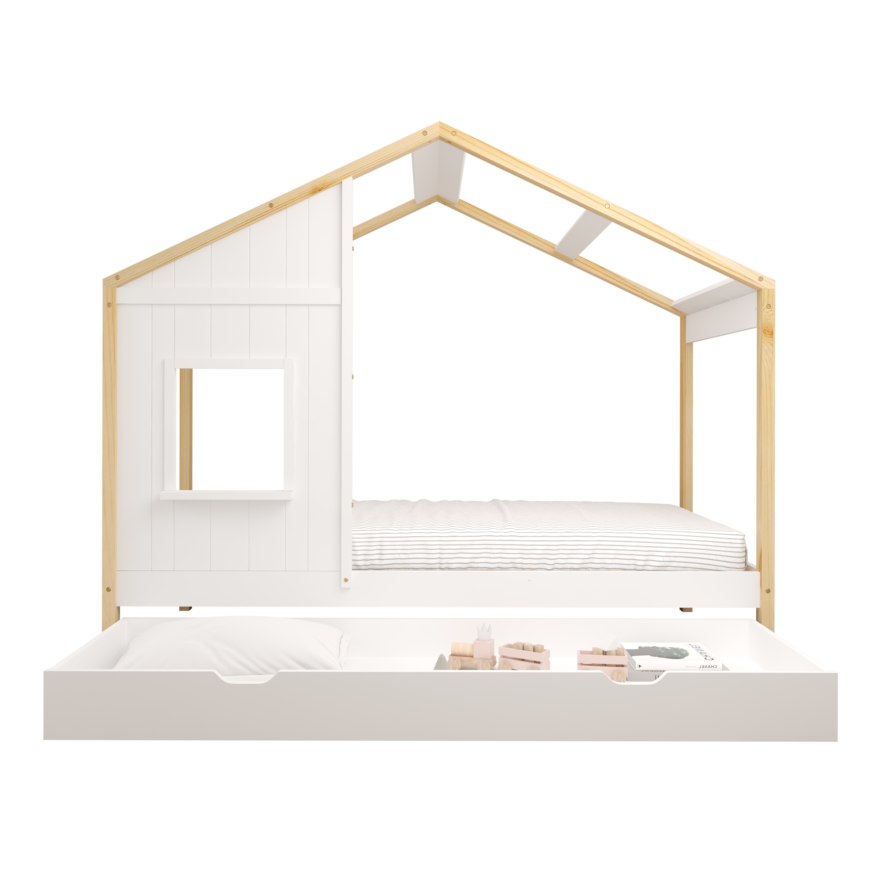 Beau House Bed with Drawer Brown/White – Without Mattress