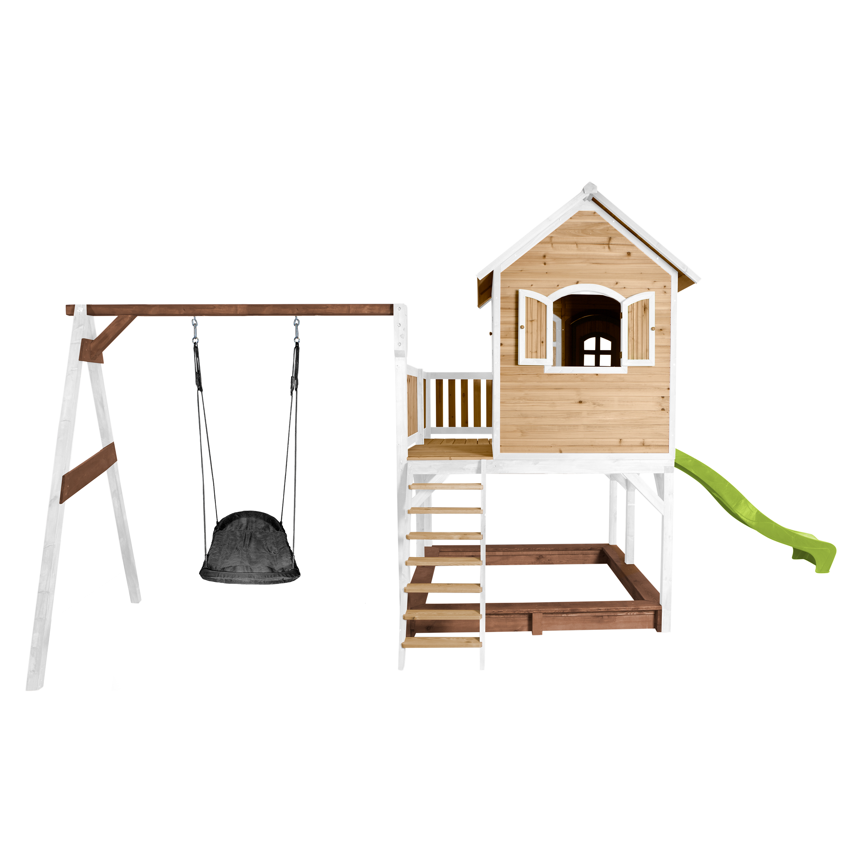 Liam Playhouse with Roxy Nest Swing Brown/White - Lime Green