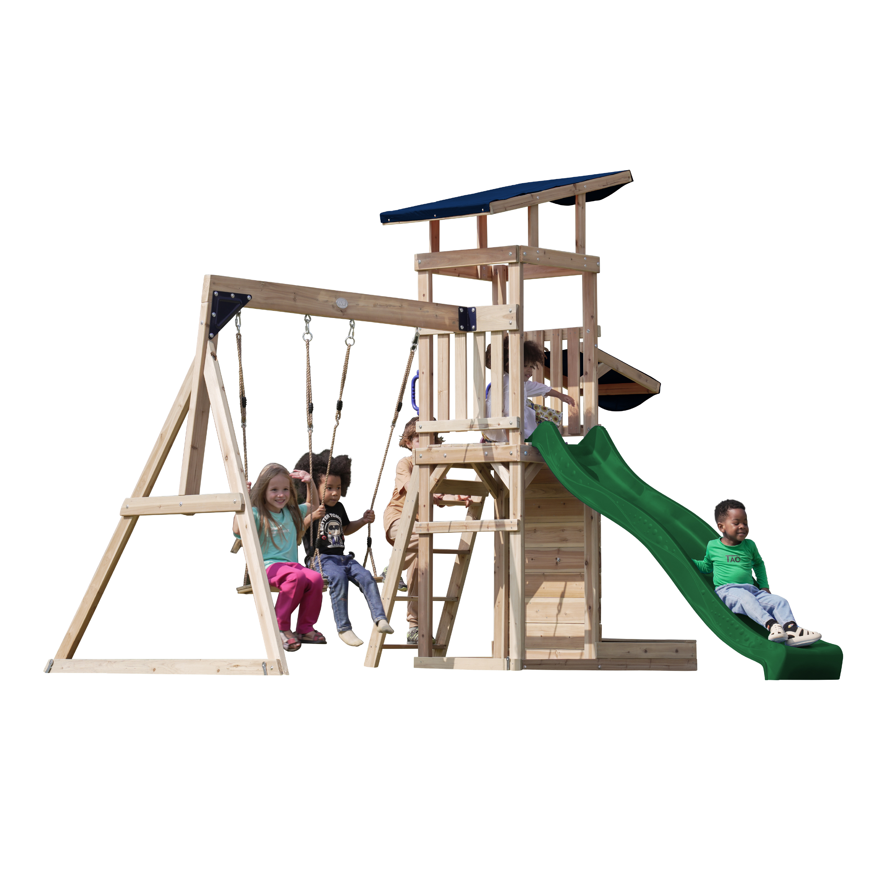 Aire de jeux Malik avec balançoire marron - toboggan vert