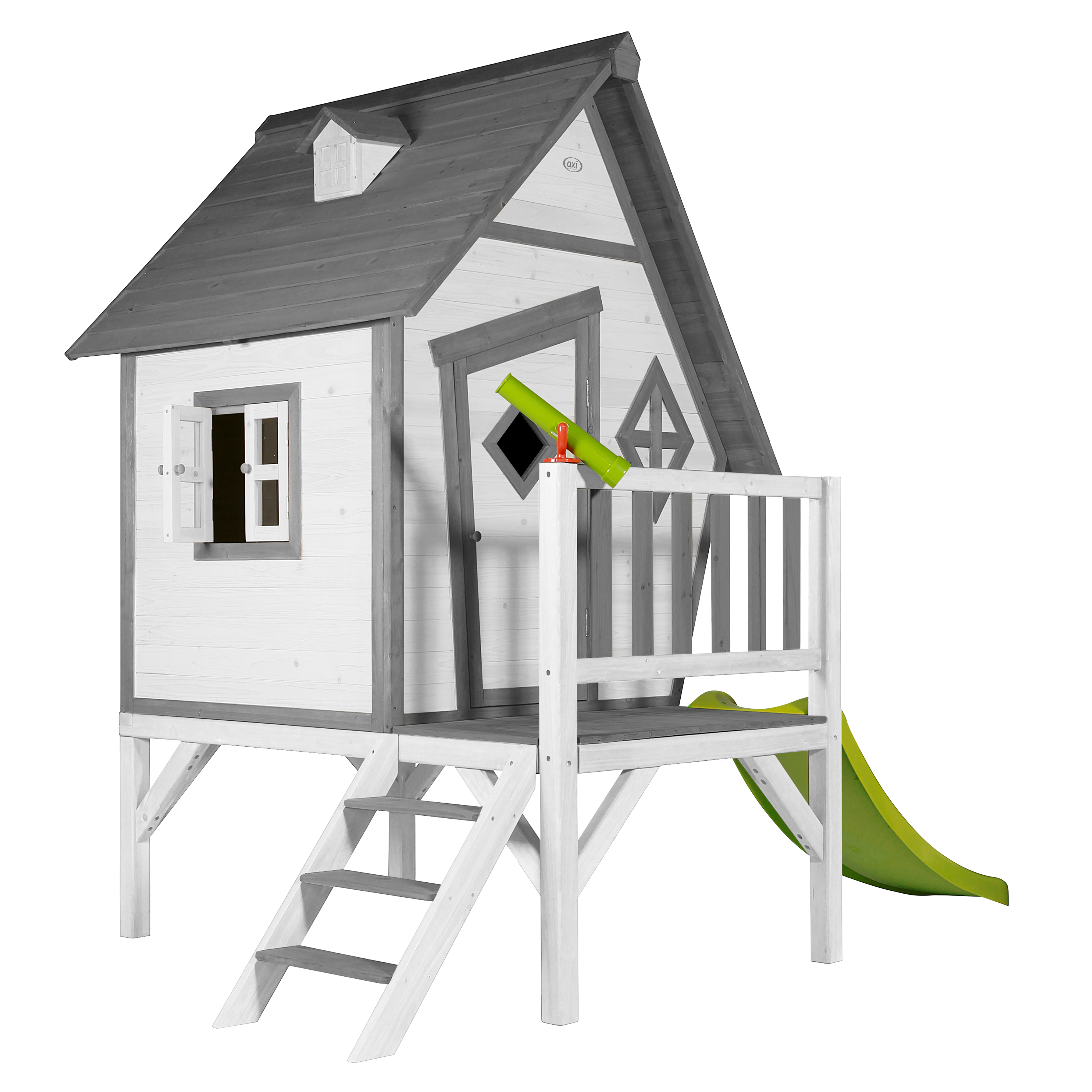 Cabin XL Speelhuis Grijs/wit - Limoen groene Glijbaan