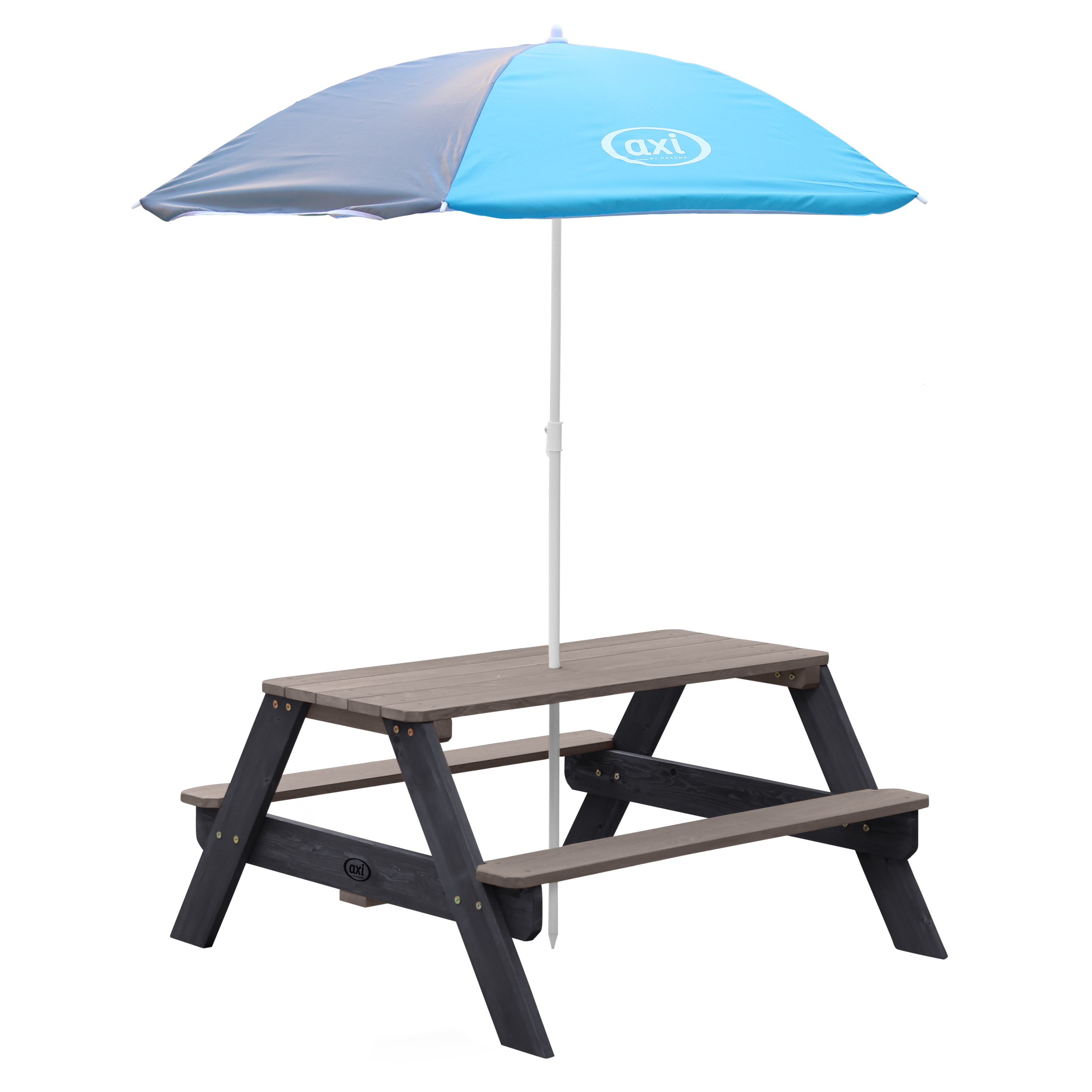 Nick Picknicktafel Antraciet/grijs - Parasol Blauw/grijs