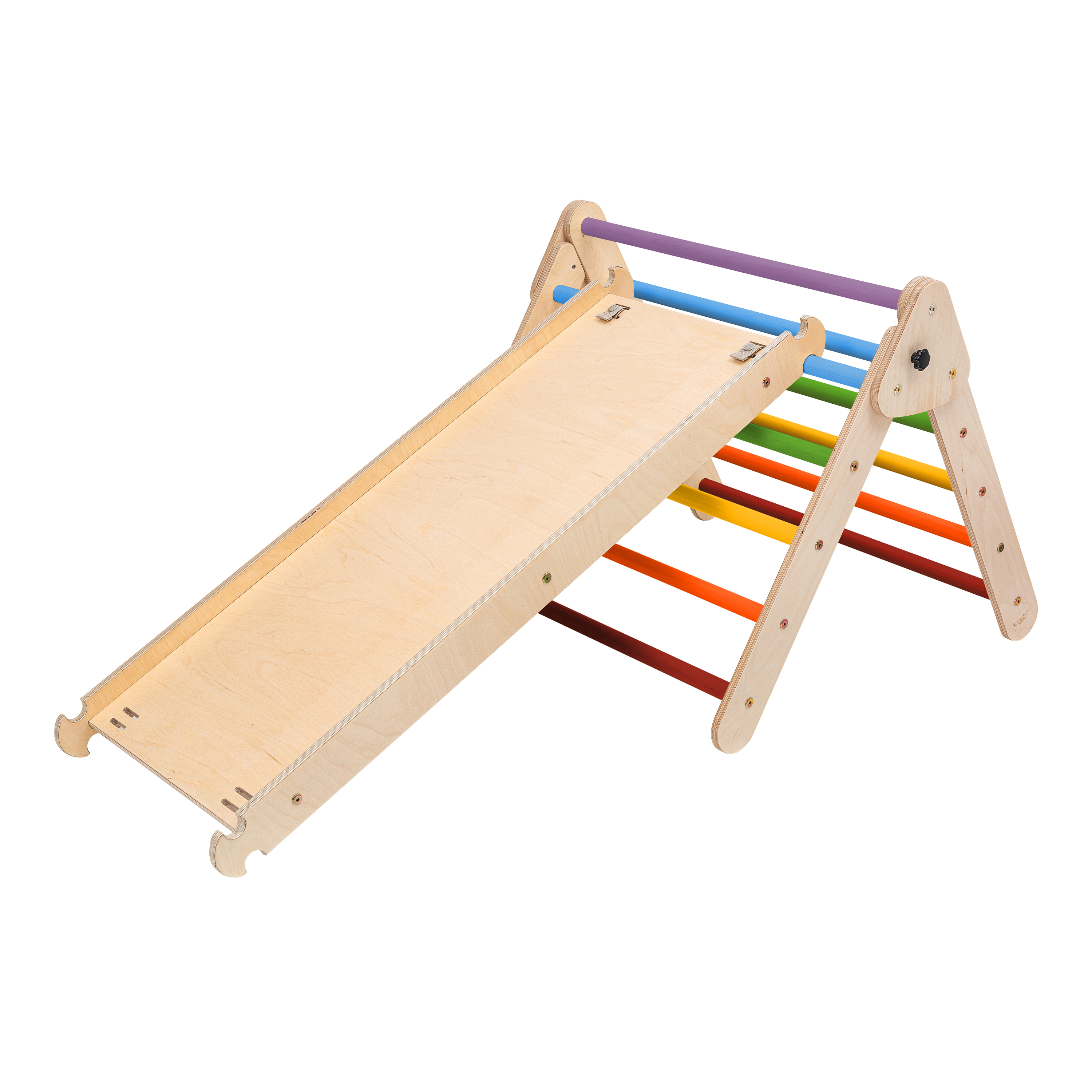 Wooden Climbing Triangle with Ladder and Climbing Wall Rainb
