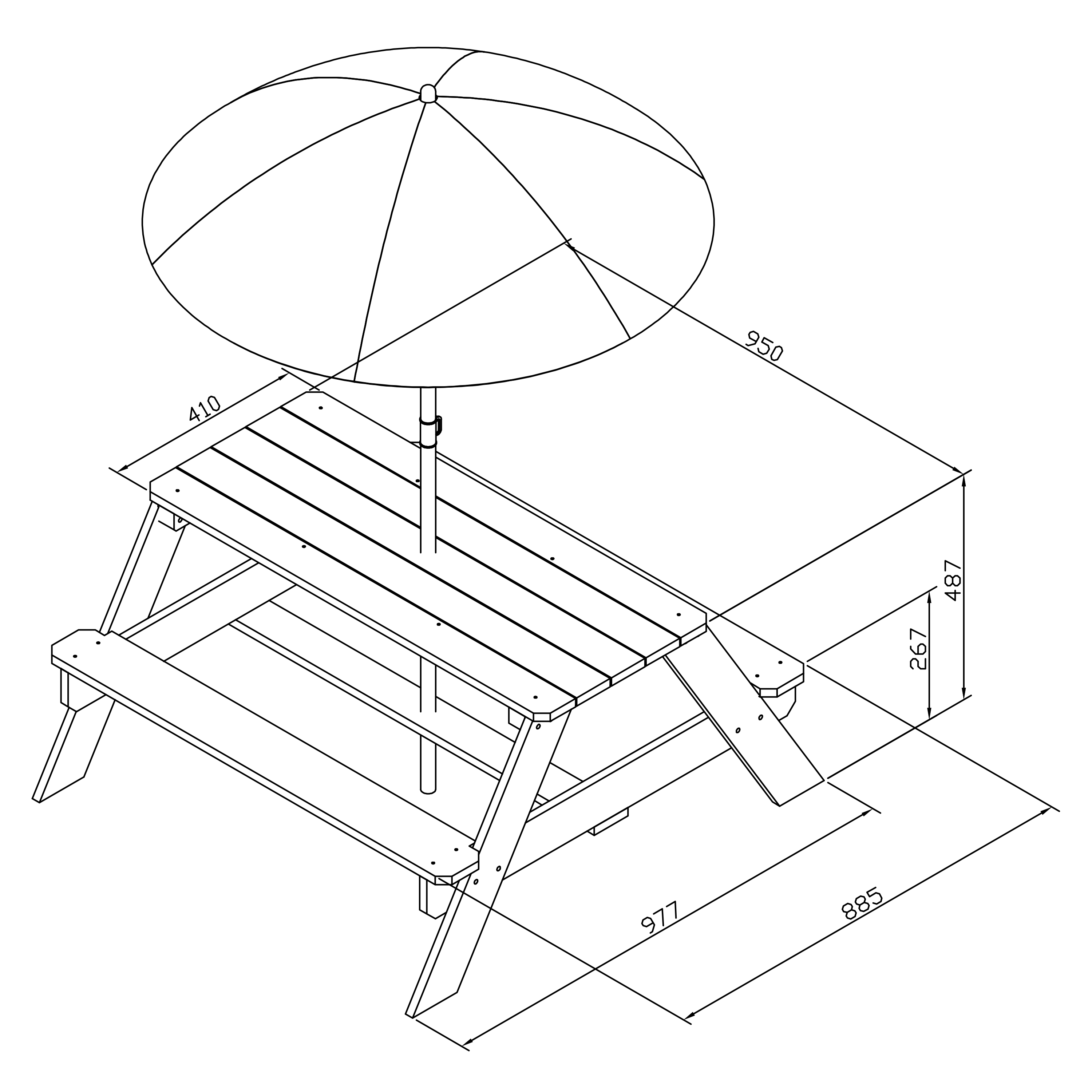 Nick Picknicktafel Antraciet/grijs - Parasol Blauw/grijs