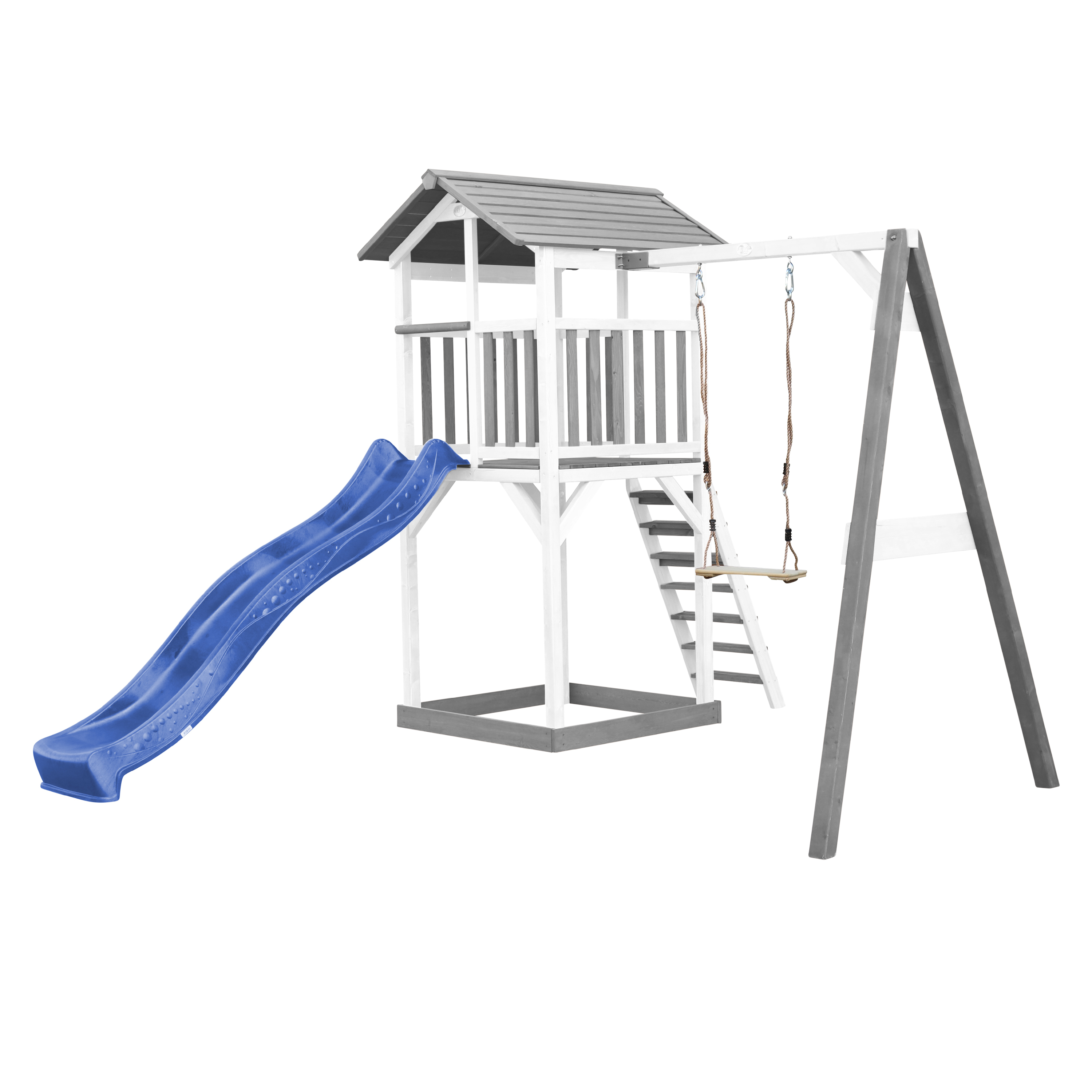 Beach Tower Speeltoren met Enkele Schommel Grijs/wit - Blauw