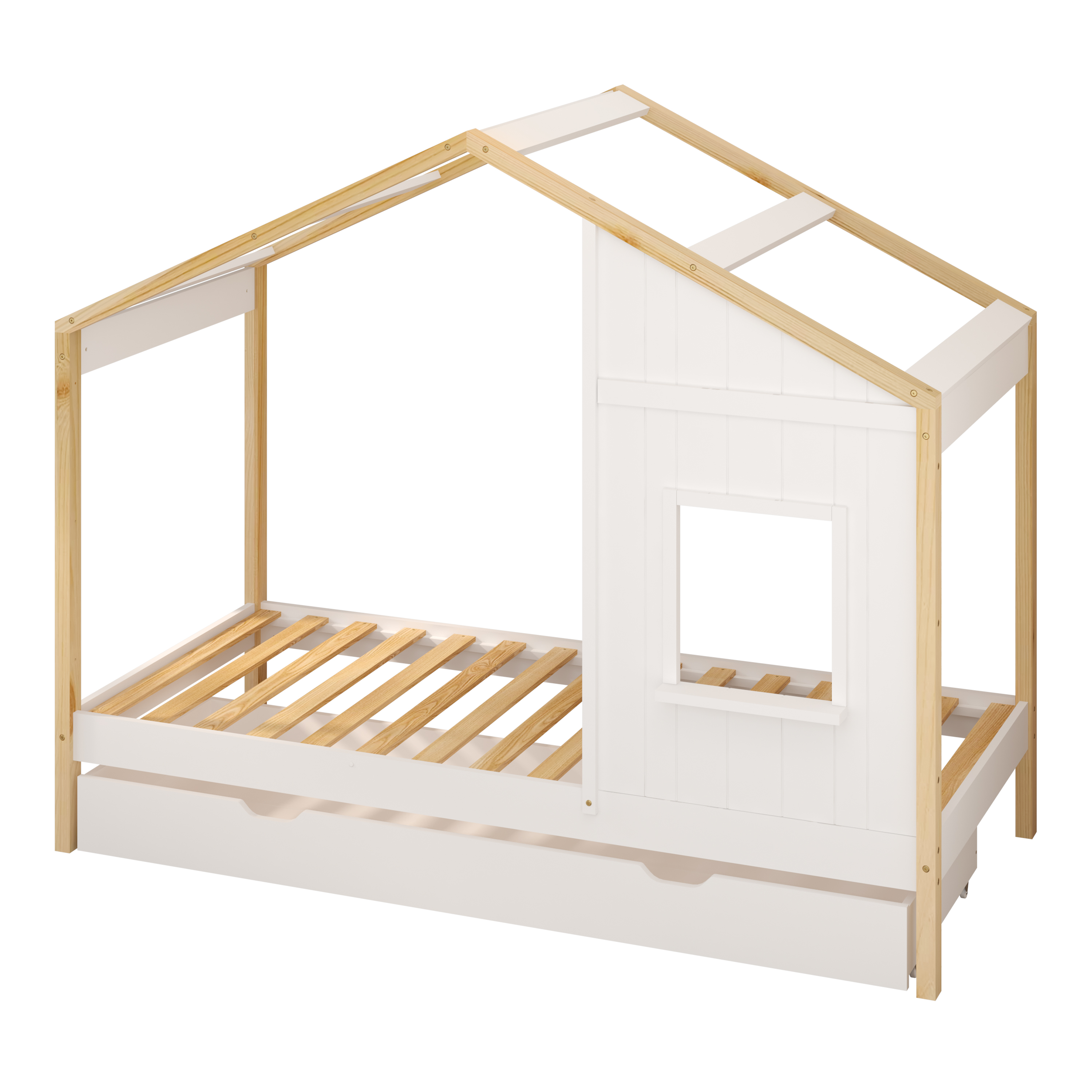 Beau House Bed with Drawer Brown/White – Without Mattress