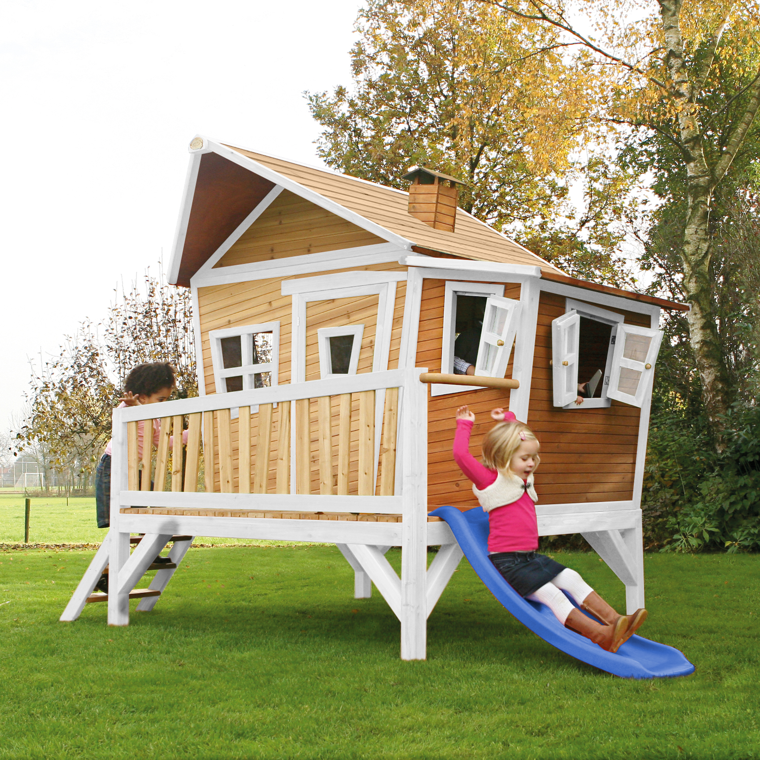 Emma Playhouse Brown/White - Blue Slide