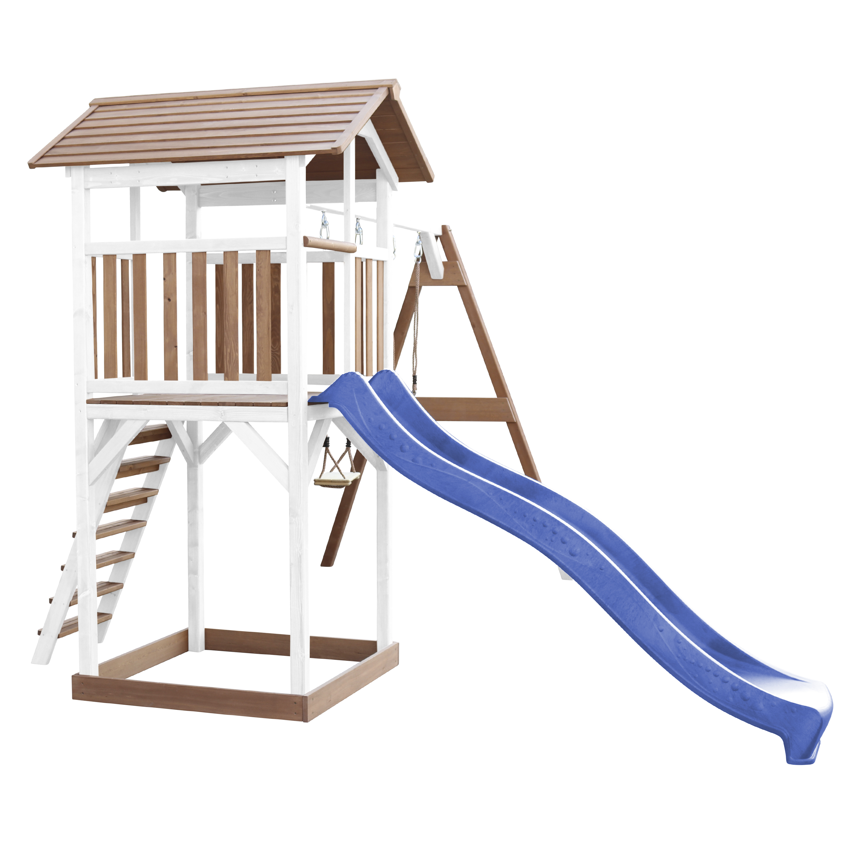 Beach Tower with Double Swing Brown/White - Blue Slide