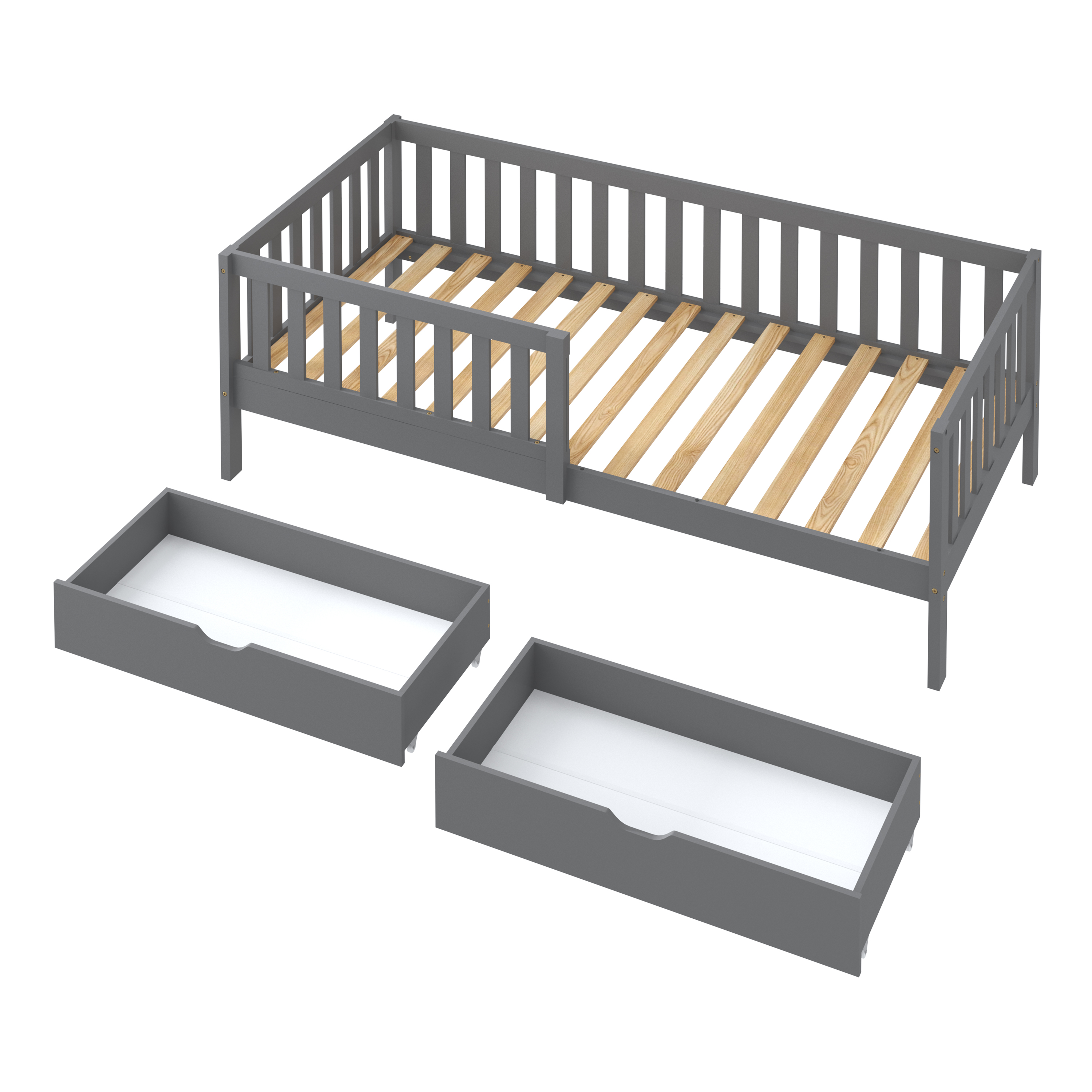 Isa Kids Bed with Storage Drawers Grey – Without Mattress