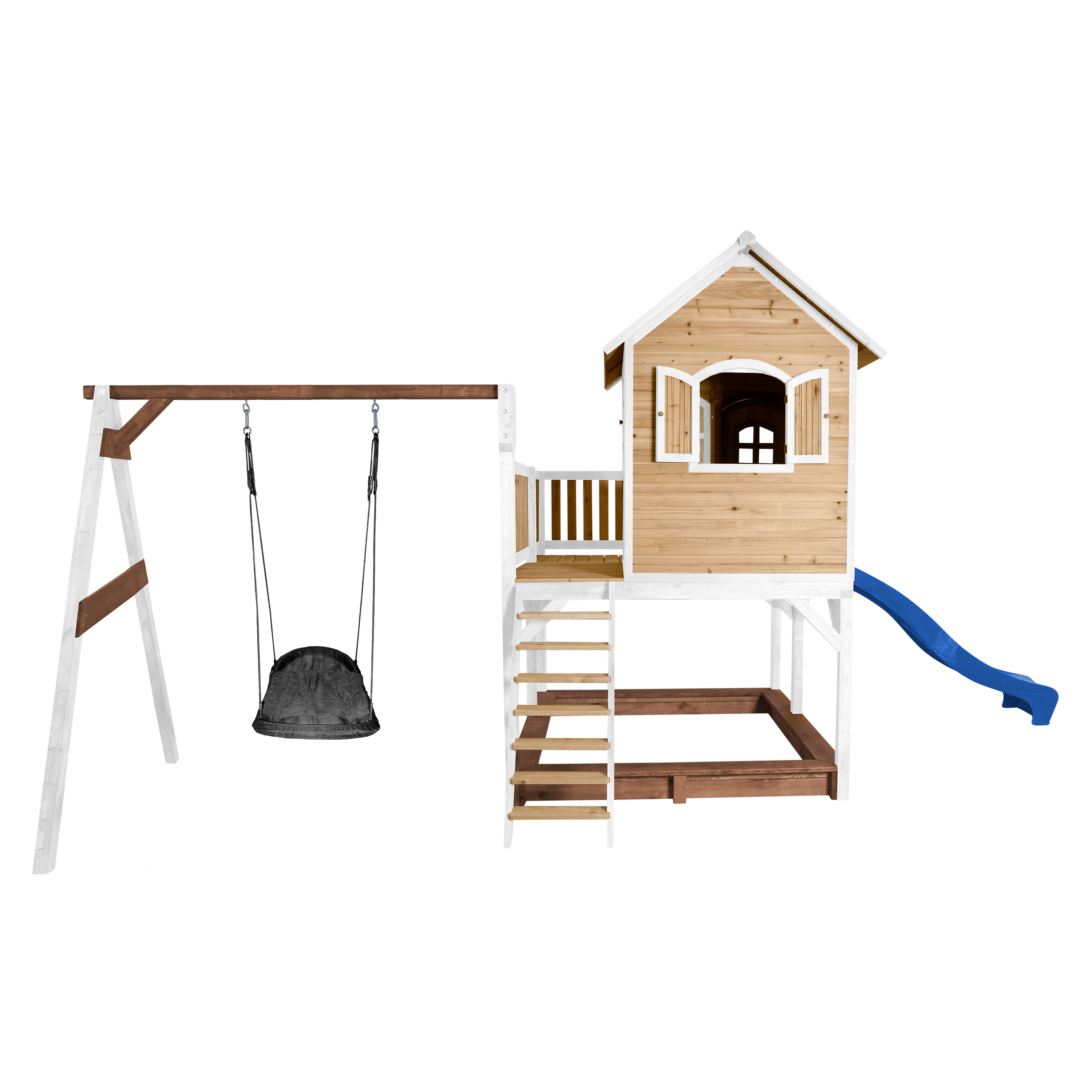 Liam Playhouse with Roxy Nest Swing Brown/White - Blue Slide