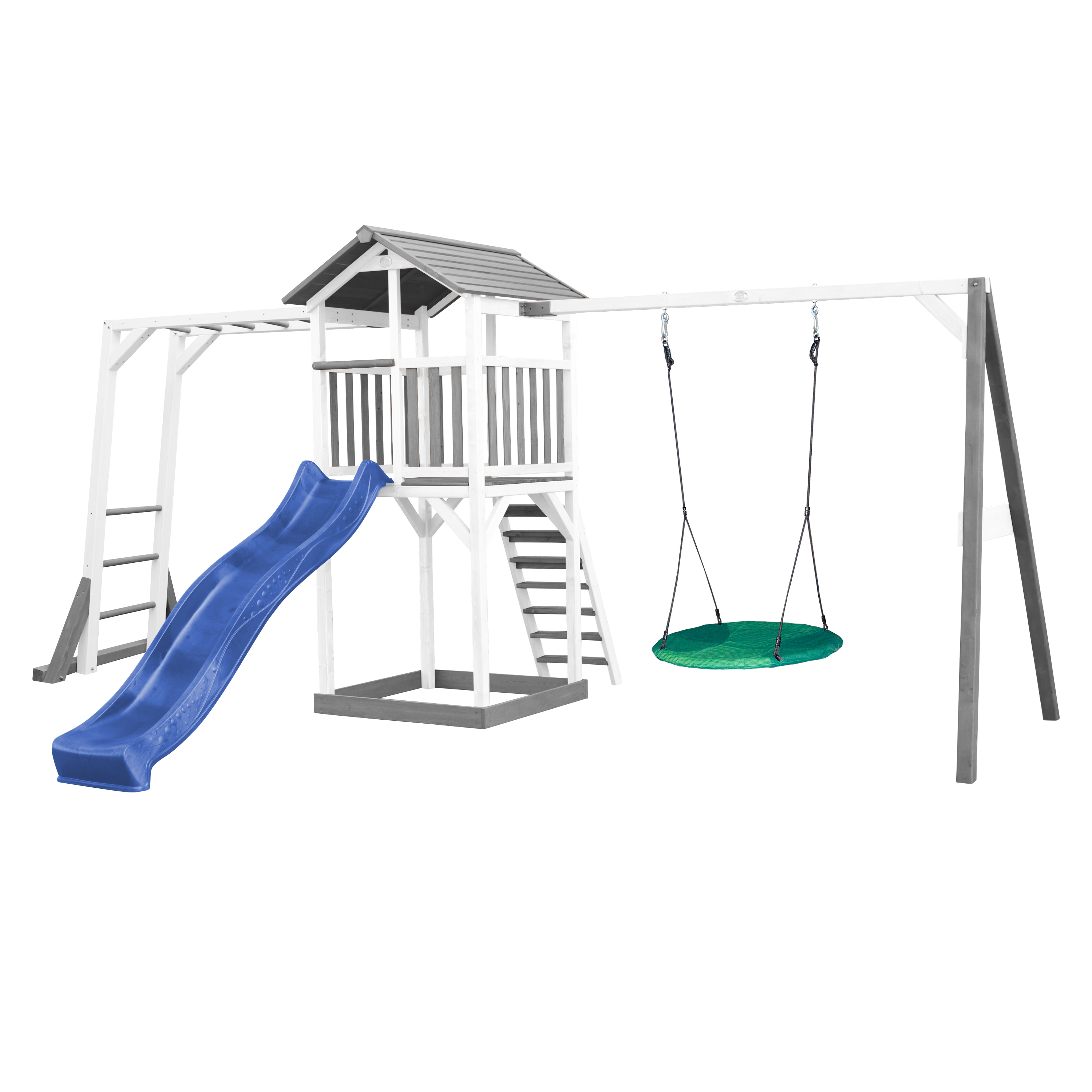 Beach Tower with Climbing Frame and Summer Nest Swing Grey/W