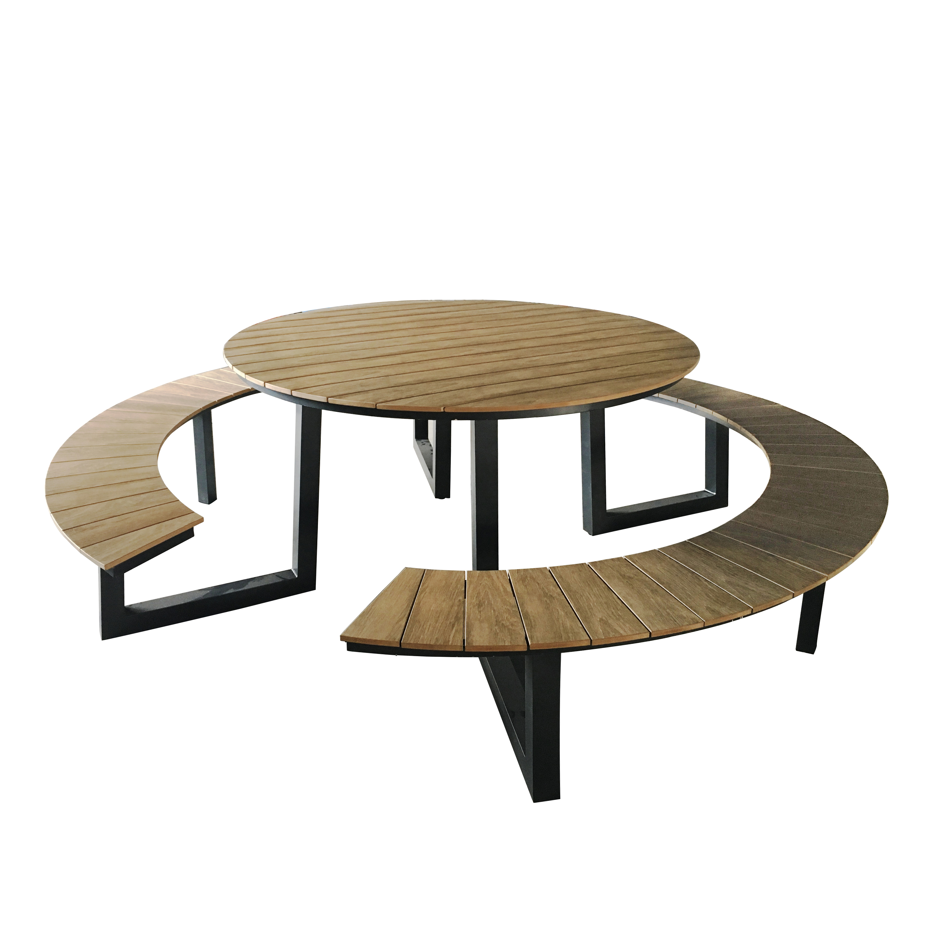 Table de pique-nique Taco avec 2 bancs Rond Anthracite