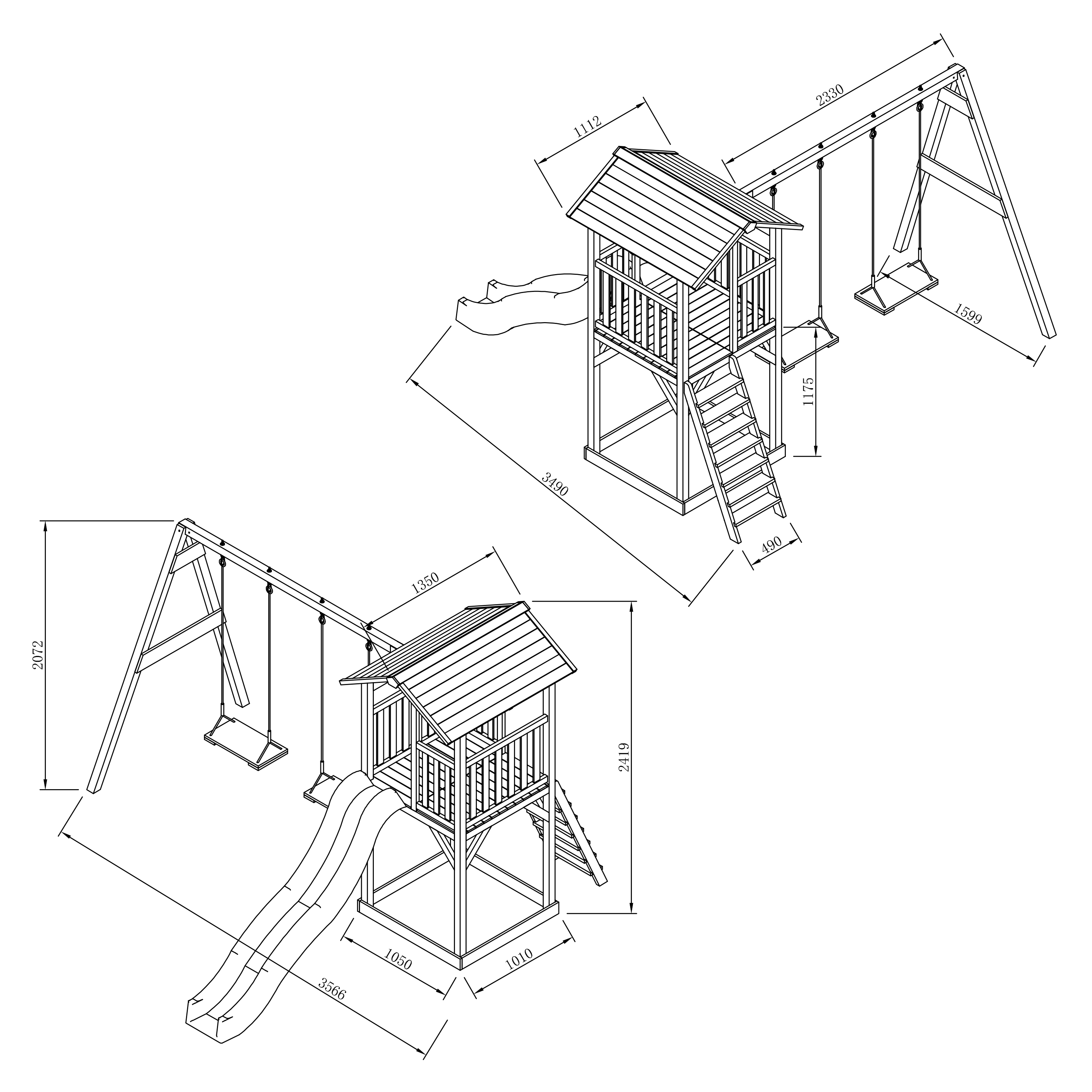Beach Tower with Double Swing Grey/white - Blue Slide