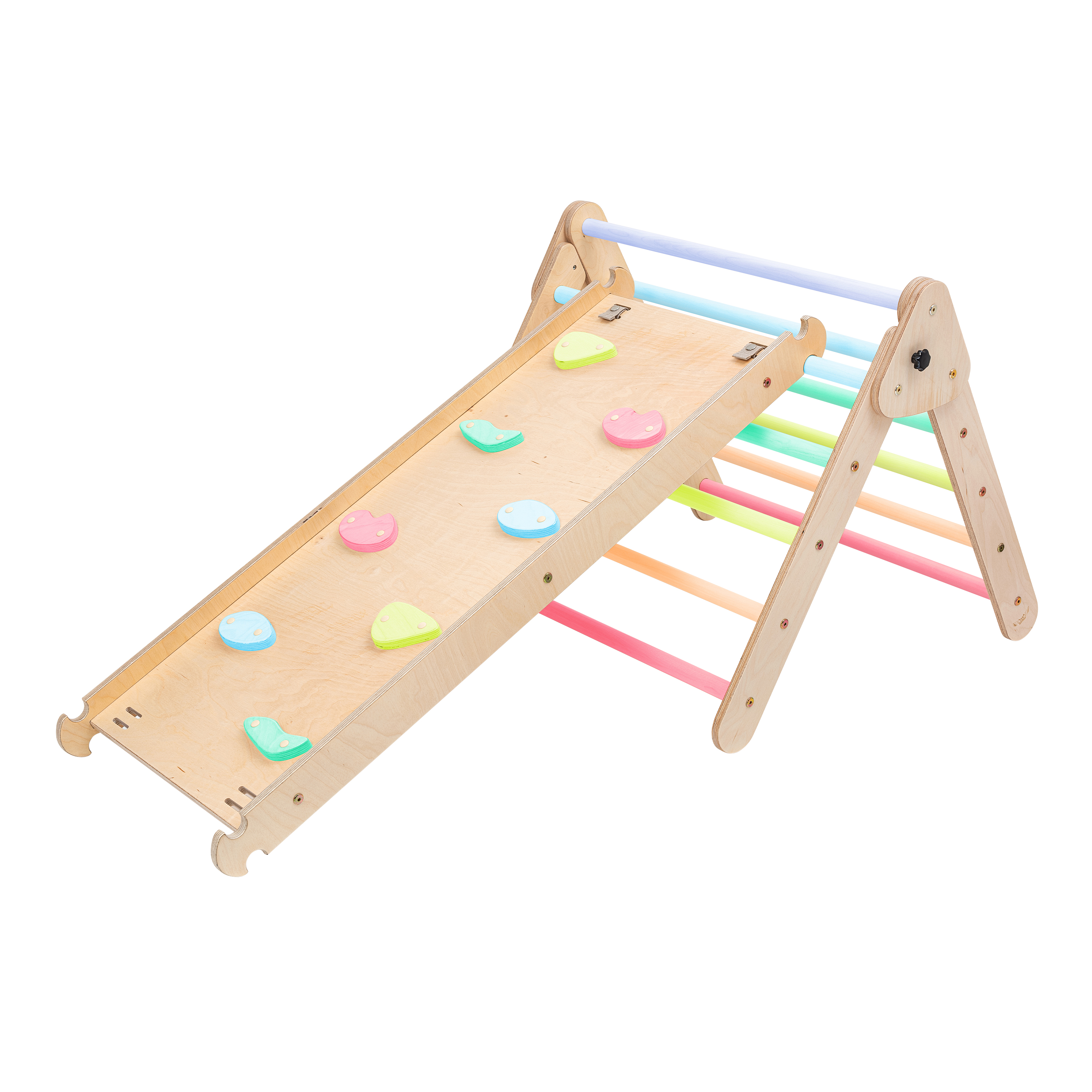 Wooden Climbing Triangle with Climbing Wall Pastel