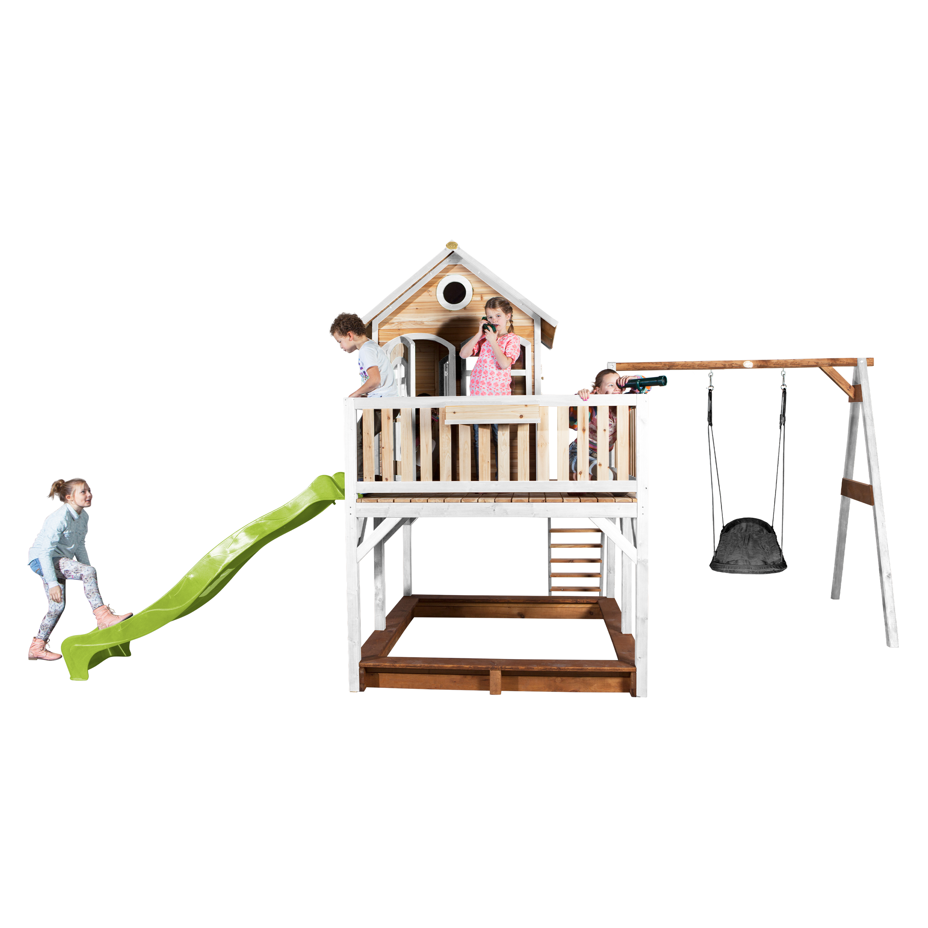 Liam Playhouse with Roxy Nest Swing Brown/White - Lime Green