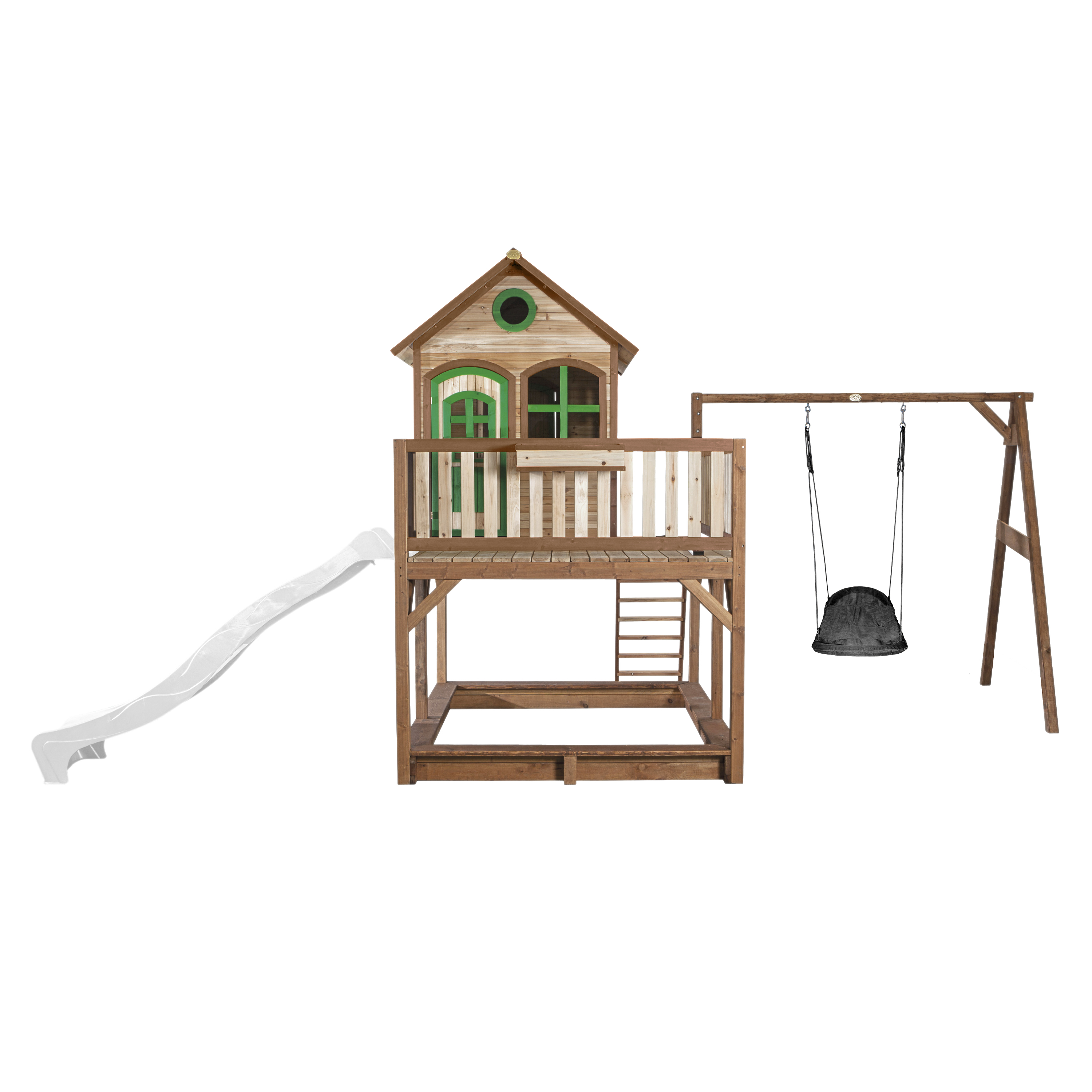 Liam Playhouse with Roxy Nest Swing Brown/Green - White Slid