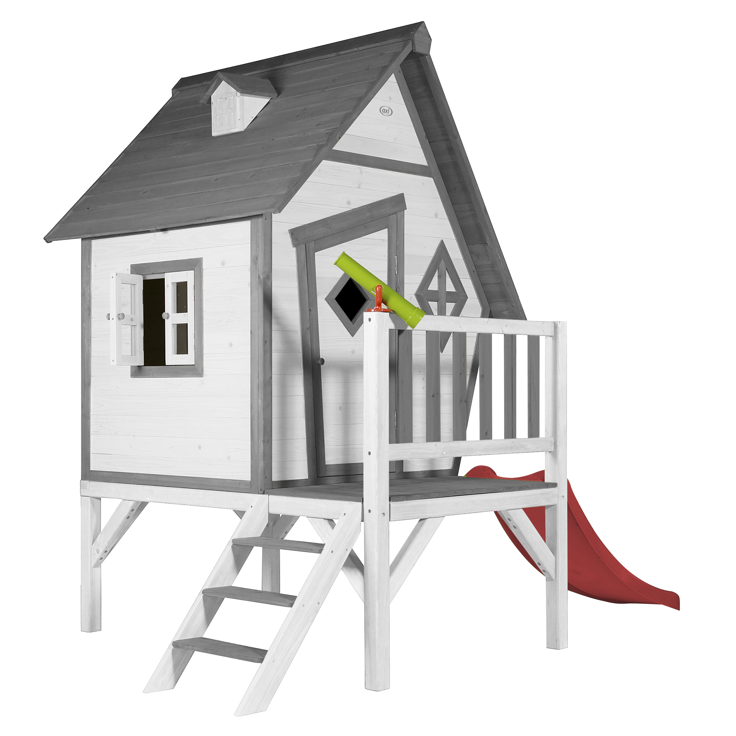Cabin XL Speelhuis Grijs/wit - Rode Glijbaan