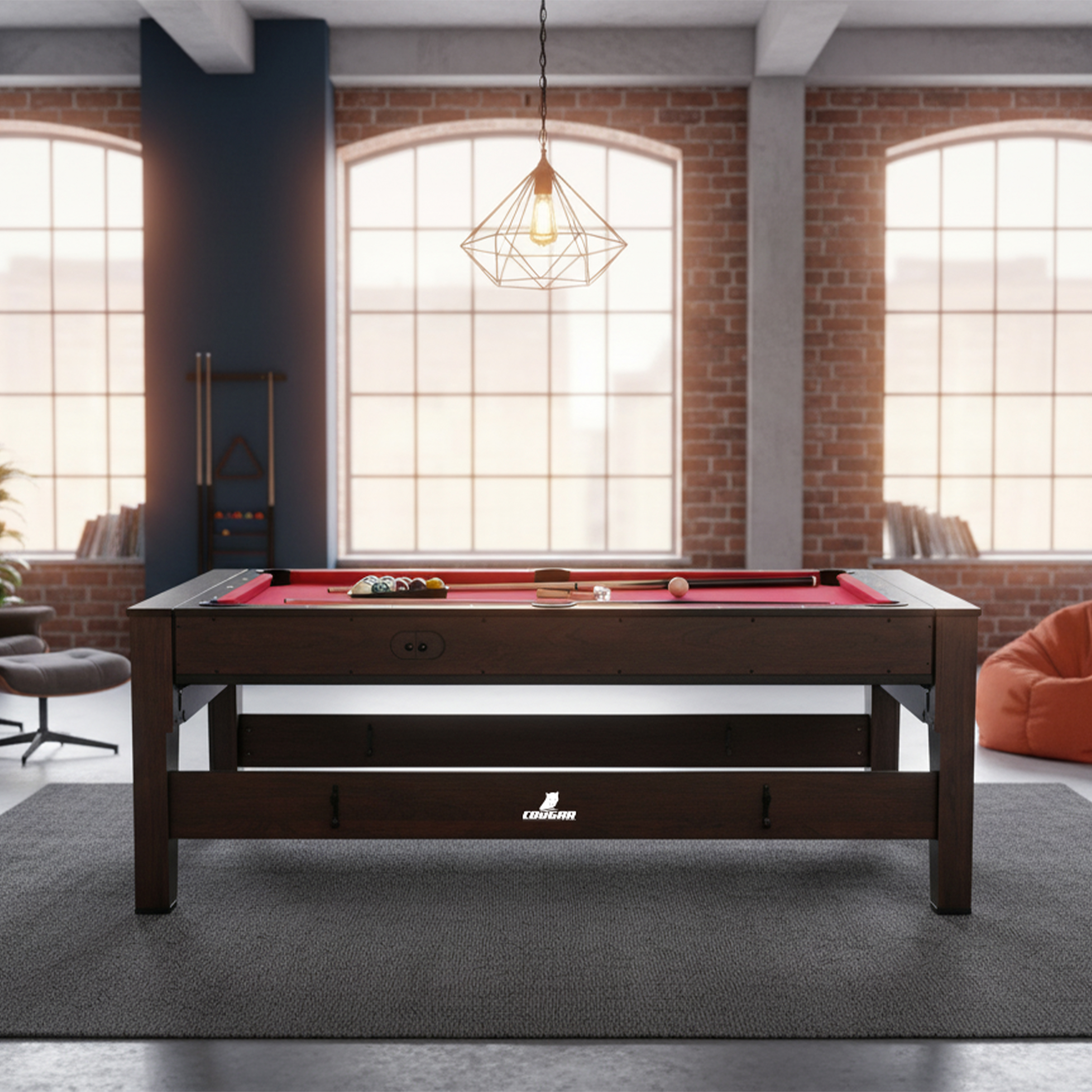 Table de Billard & Air Hockey Reverso 6ft marron / rouge pou