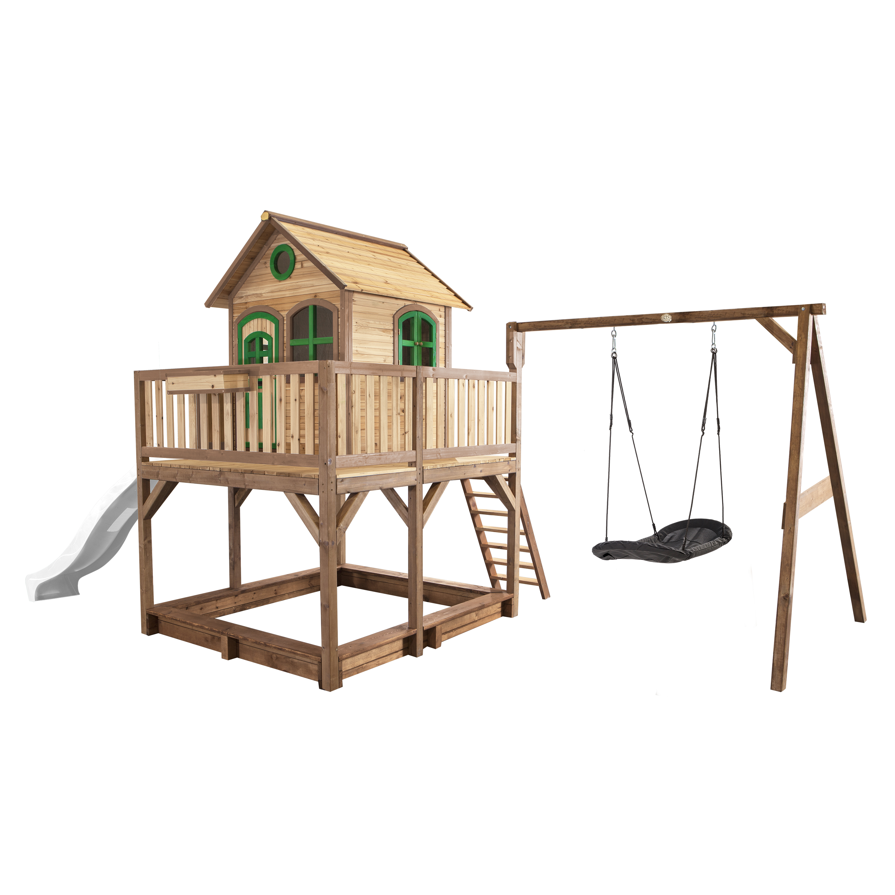 Liam Playhouse with Roxy Nest Swing Brown/Green - White Slid