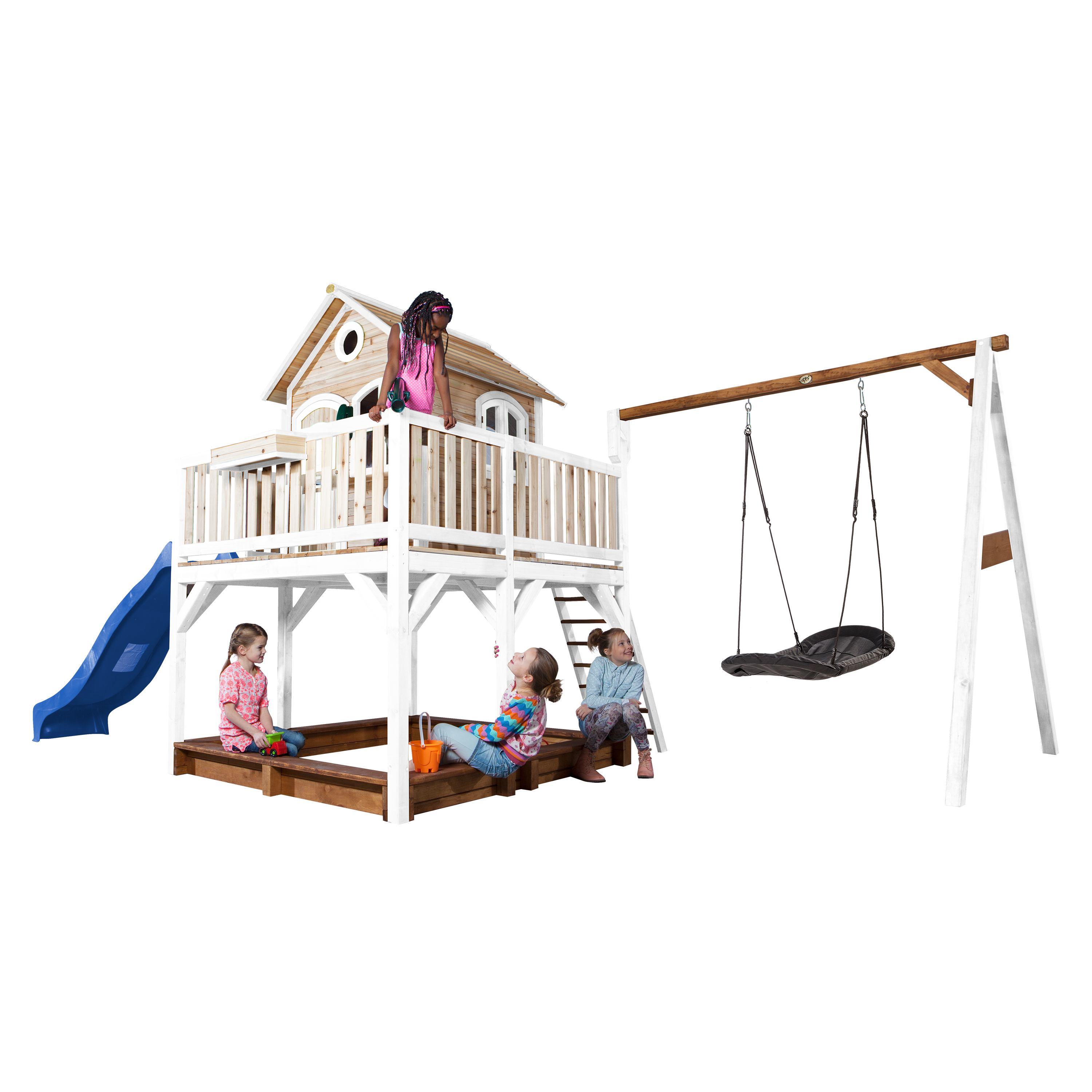 Liam Playhouse with Roxy Nest Swing Brown/White - Blue Slide