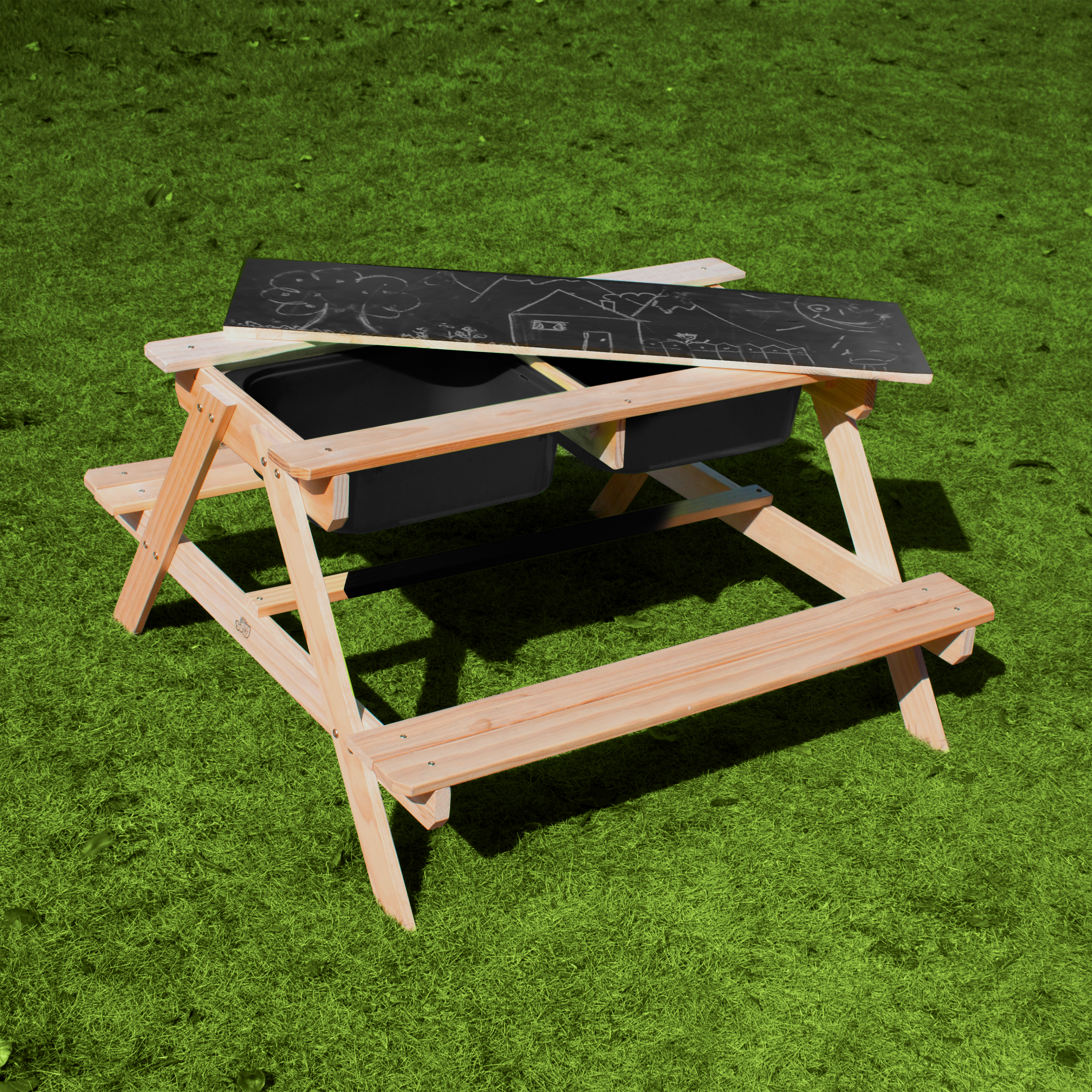Dual Top 2.0 Sand & Water Picnic Table with Black Bins - Lim Dual Top 2.0 Sand & Water Picnic Table with Black Bins - Lim