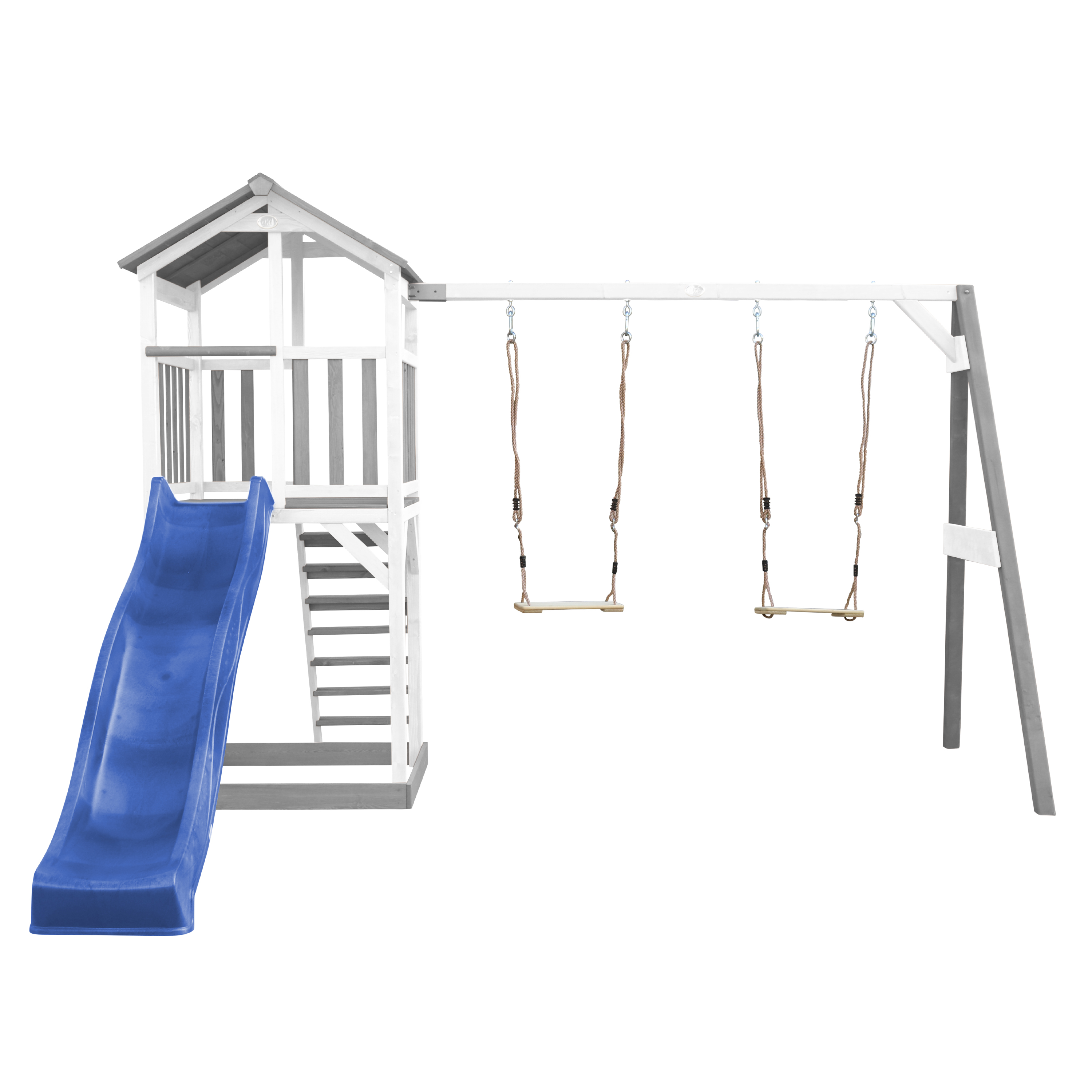 Beach Tower with Double Swing Grey/white - Blue Slide