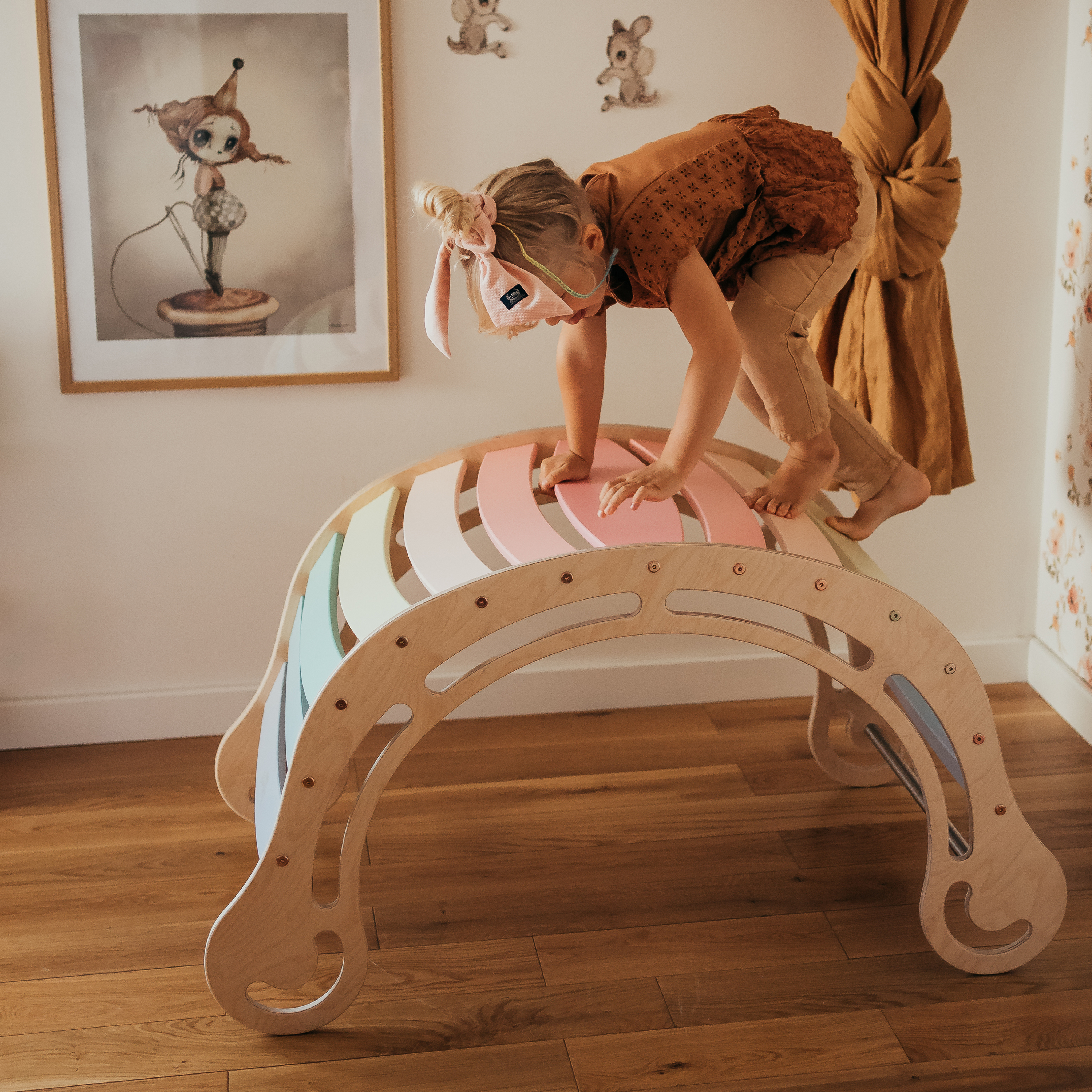 Houten XXL Rocker met Klimwand Pastel