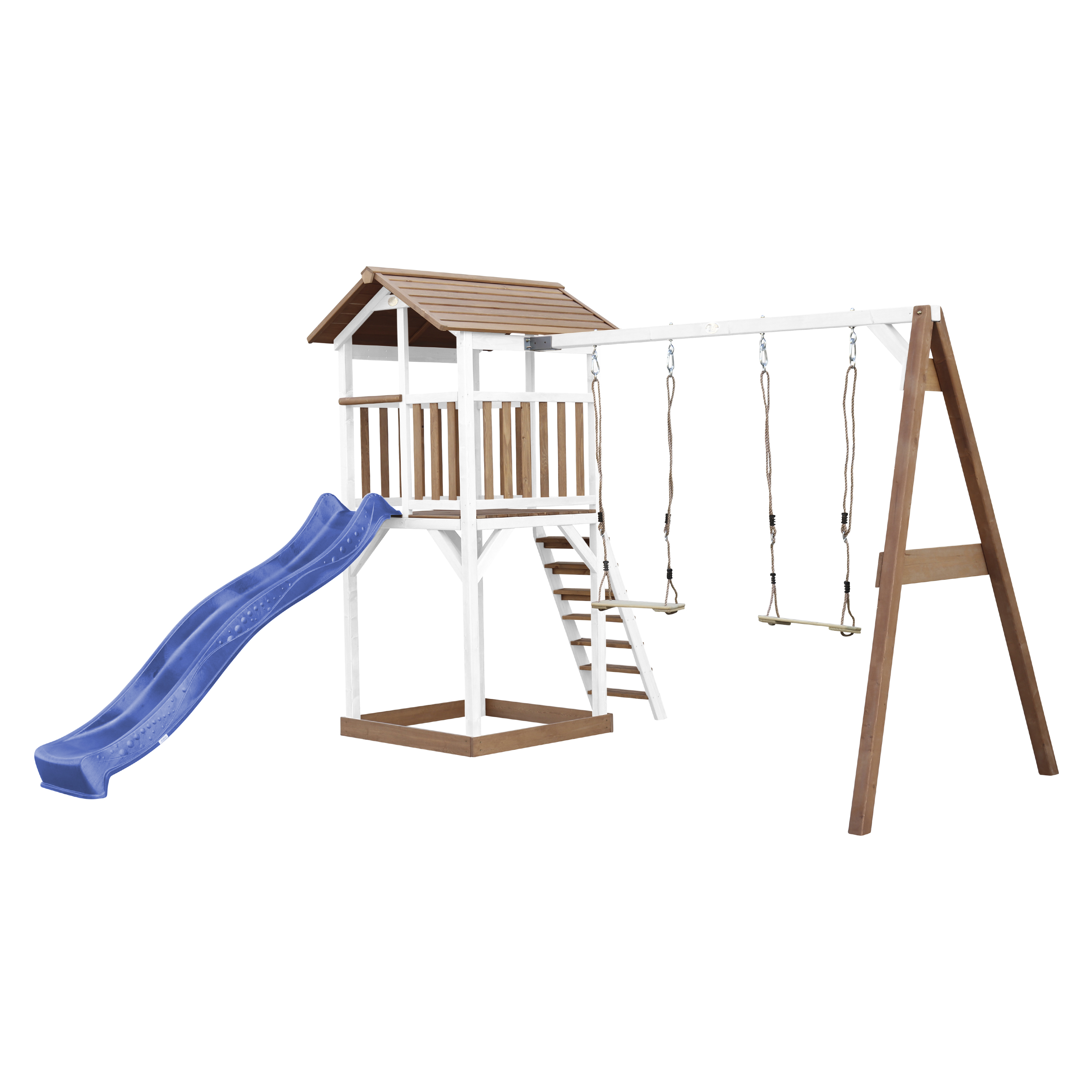 Beach Tower with Double Swing Brown/White - Blue Slide